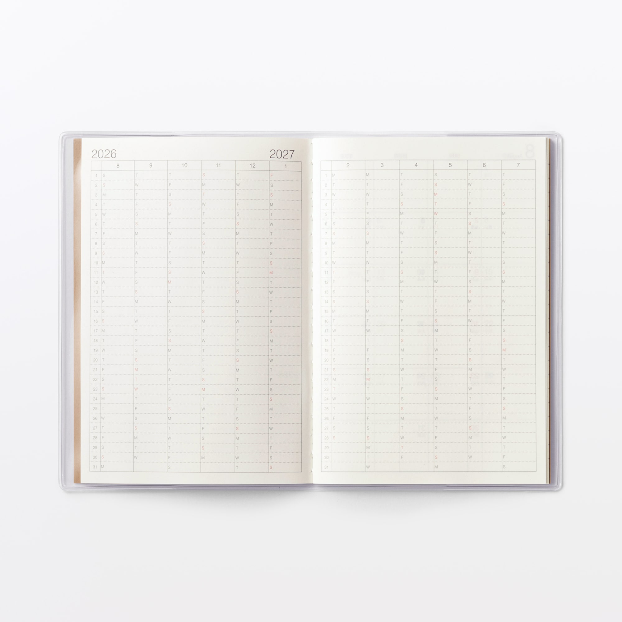 日曜始まりマンスリースケジュール帳・２０２６年８月始まり