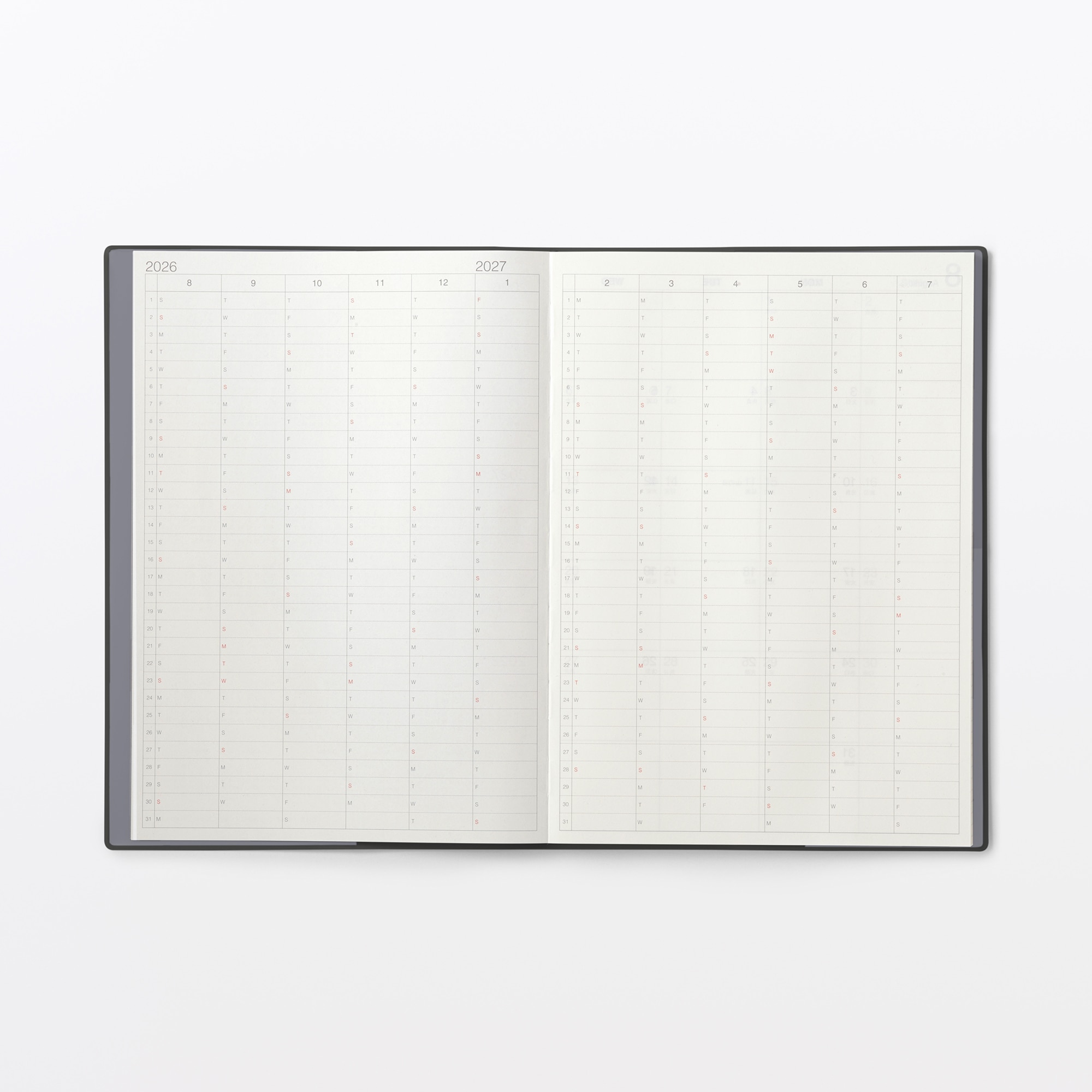 月曜始まりマンスリー／ウィークリースケジュール帳・２０２６年８月始まり