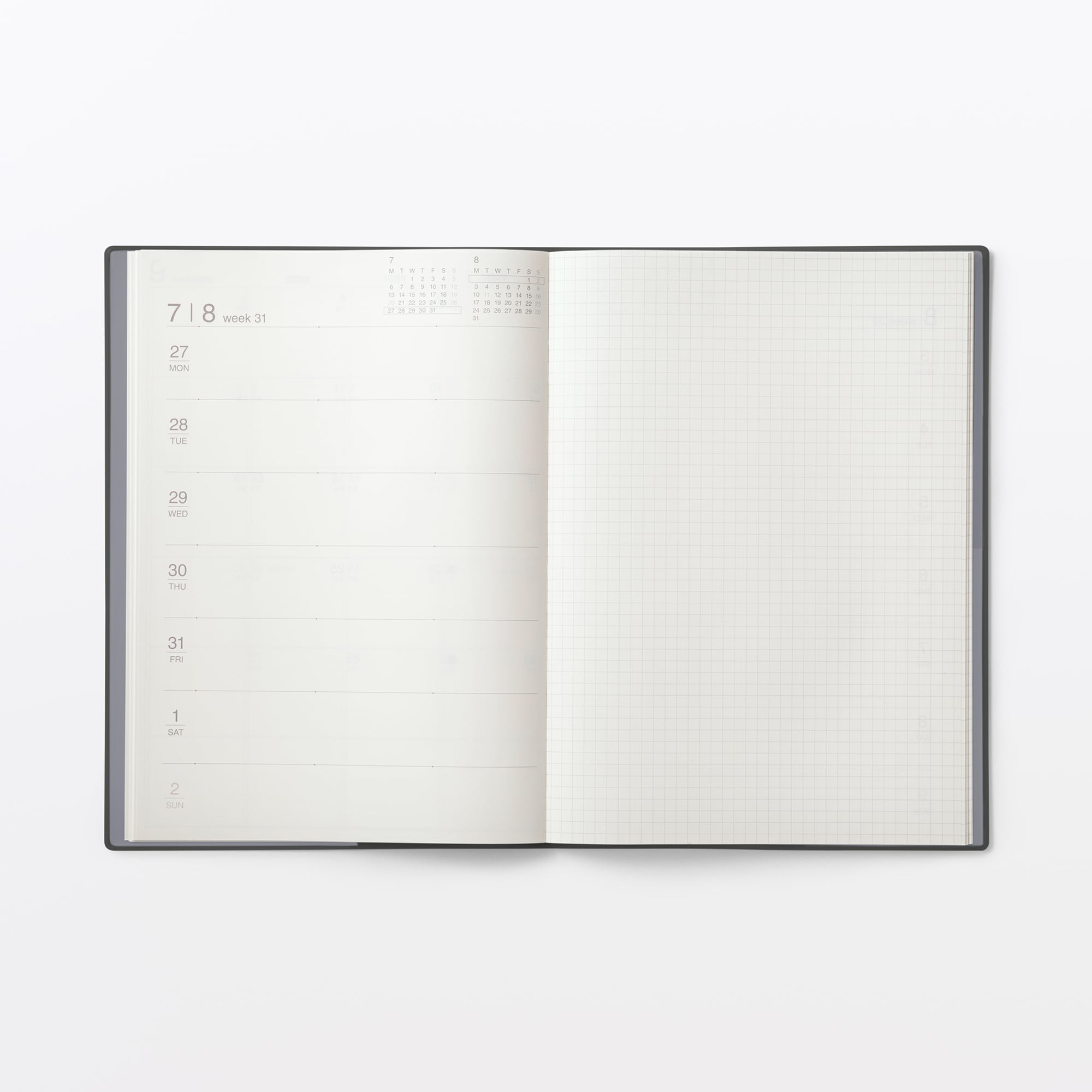 月曜始まりマンスリー／ウィークリースケジュール帳・２０２６年８月始まり