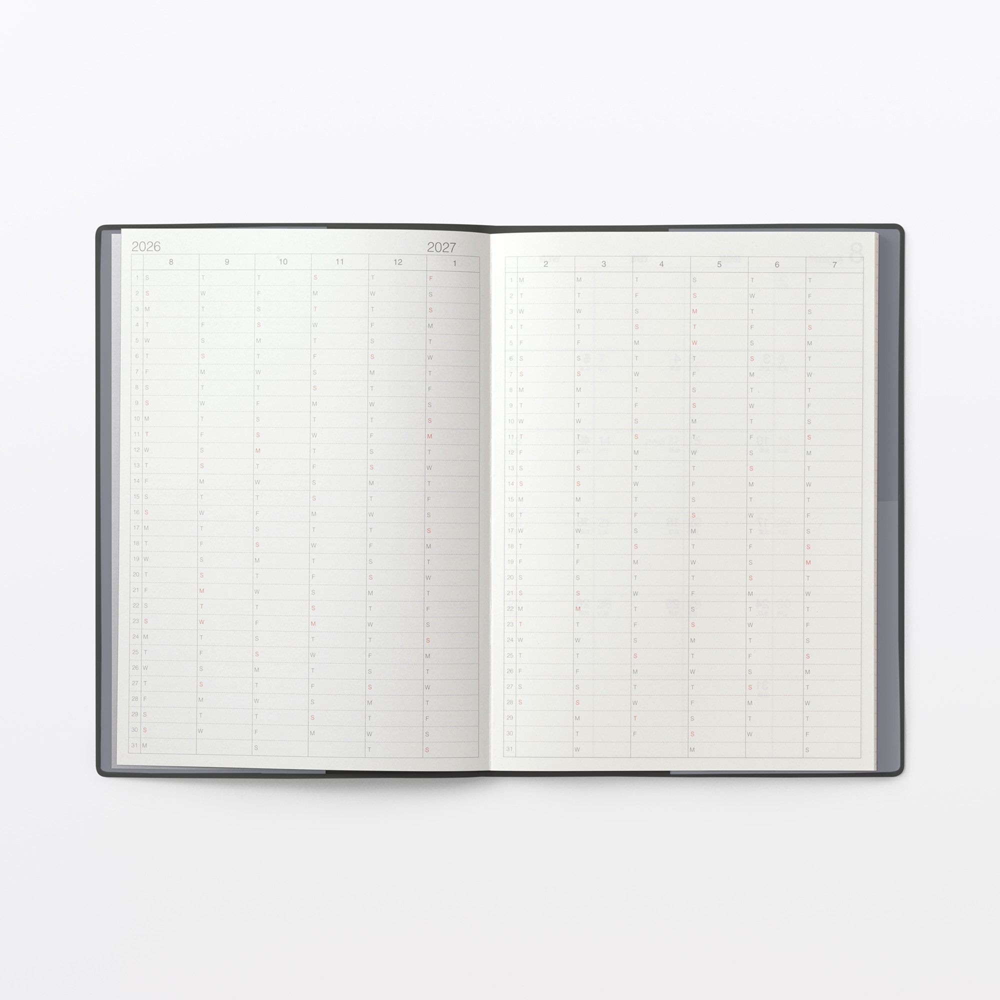 月曜始まりマンスリー／ウィークリースケジュール帳・２０２６年８月始まり