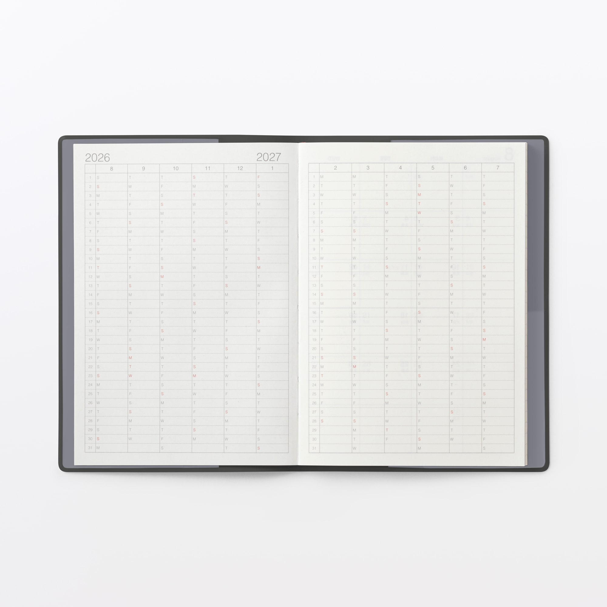 月曜始まりマンスリー／ウィークリースケジュール帳・２０２６年８月始まり