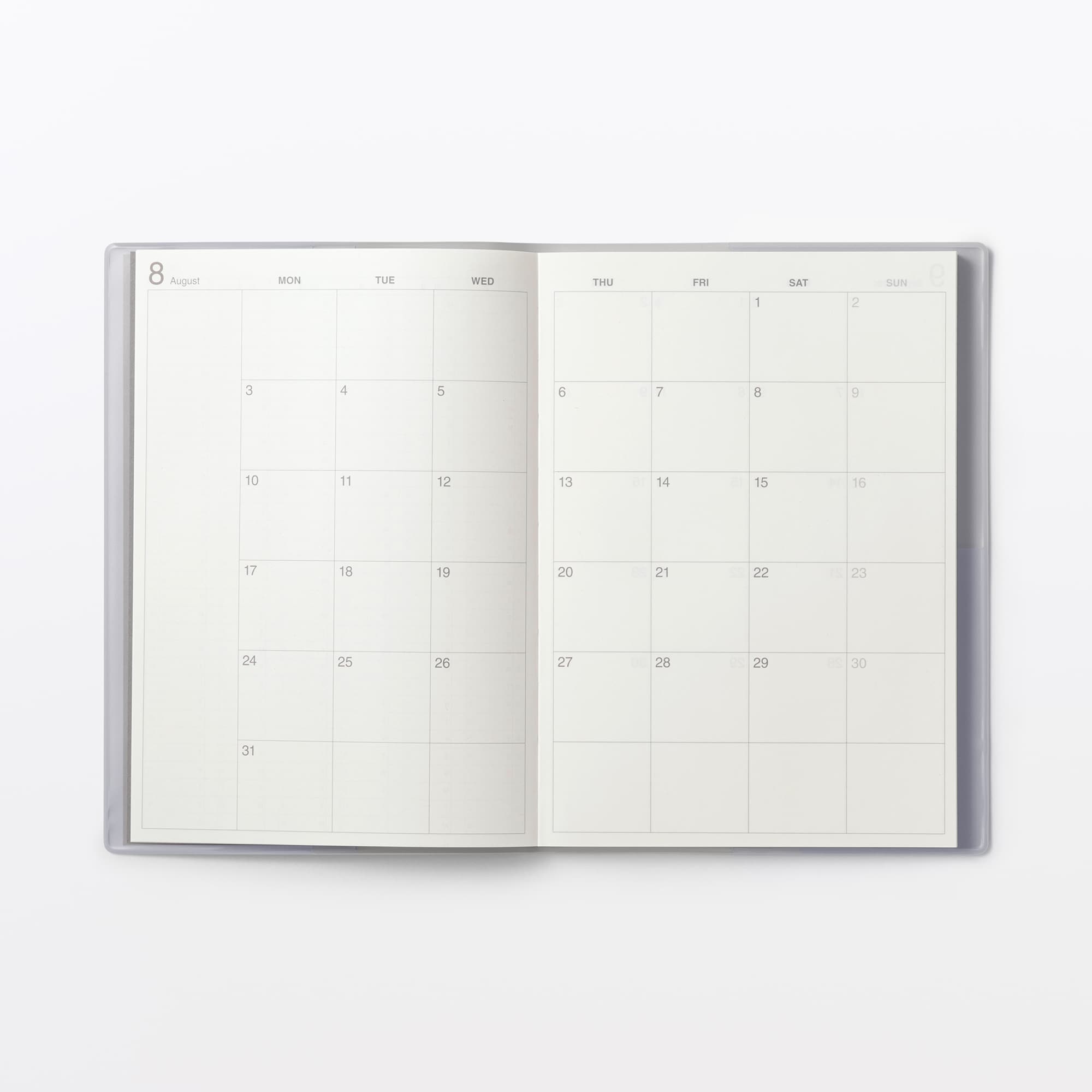 月曜始まりマンスリー／ウィークリースケジュール帳・２０２６年８月始まり