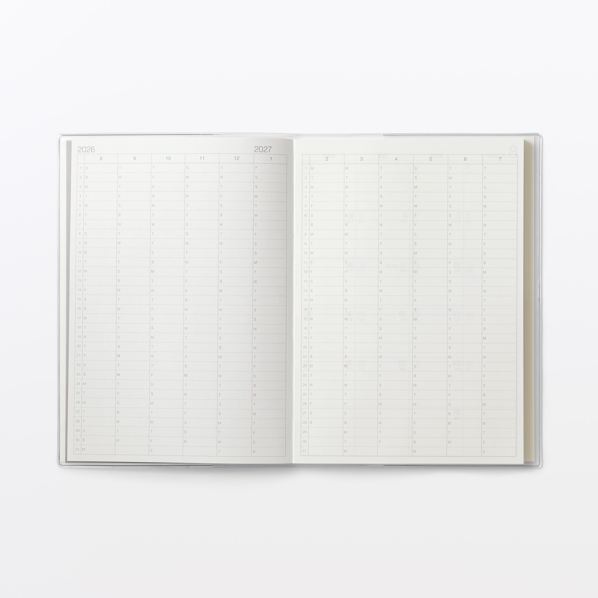 月曜始まりバーチカルスケジュール帳・２０２６年８月始まり