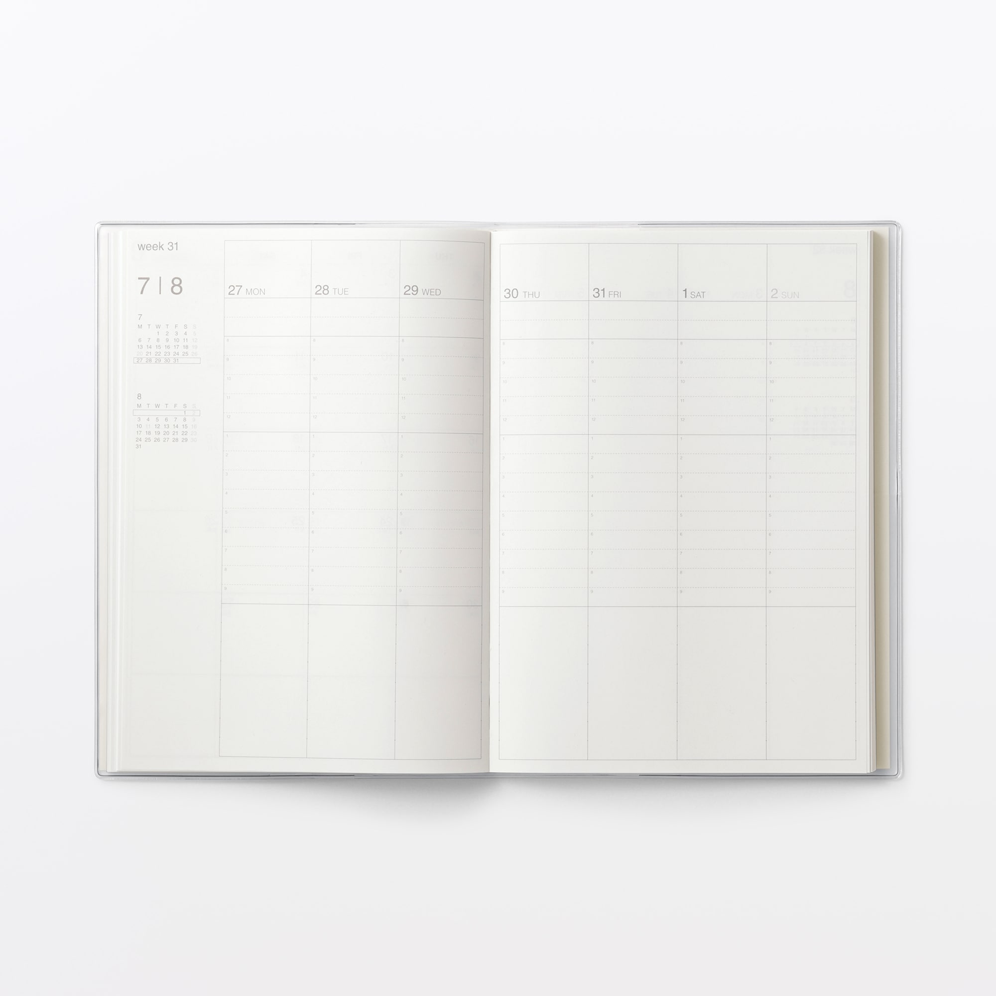 月曜始まりバーチカルスケジュール帳・２０２６年８月始まり