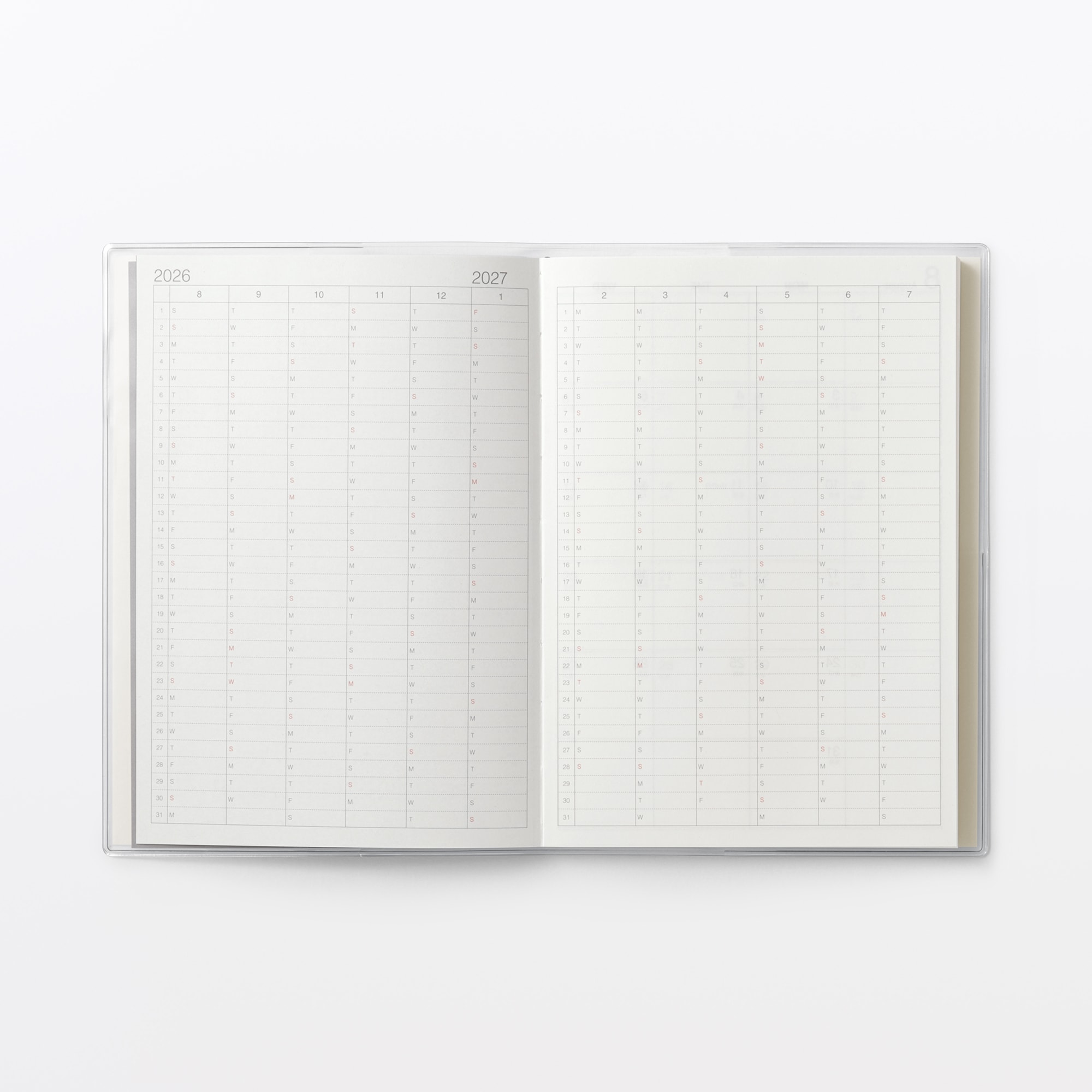 月曜始まりバーチカルスケジュール帳・２０２６年８月始まり