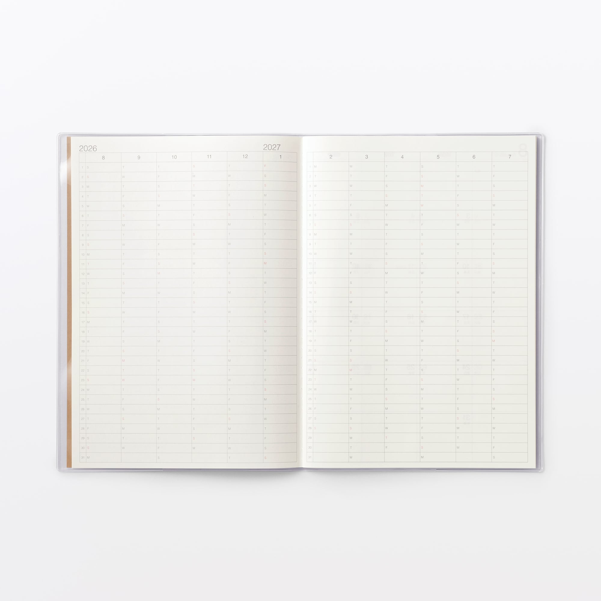 月曜始まりマンスリースケジュール帳・２０２６年８月始まり