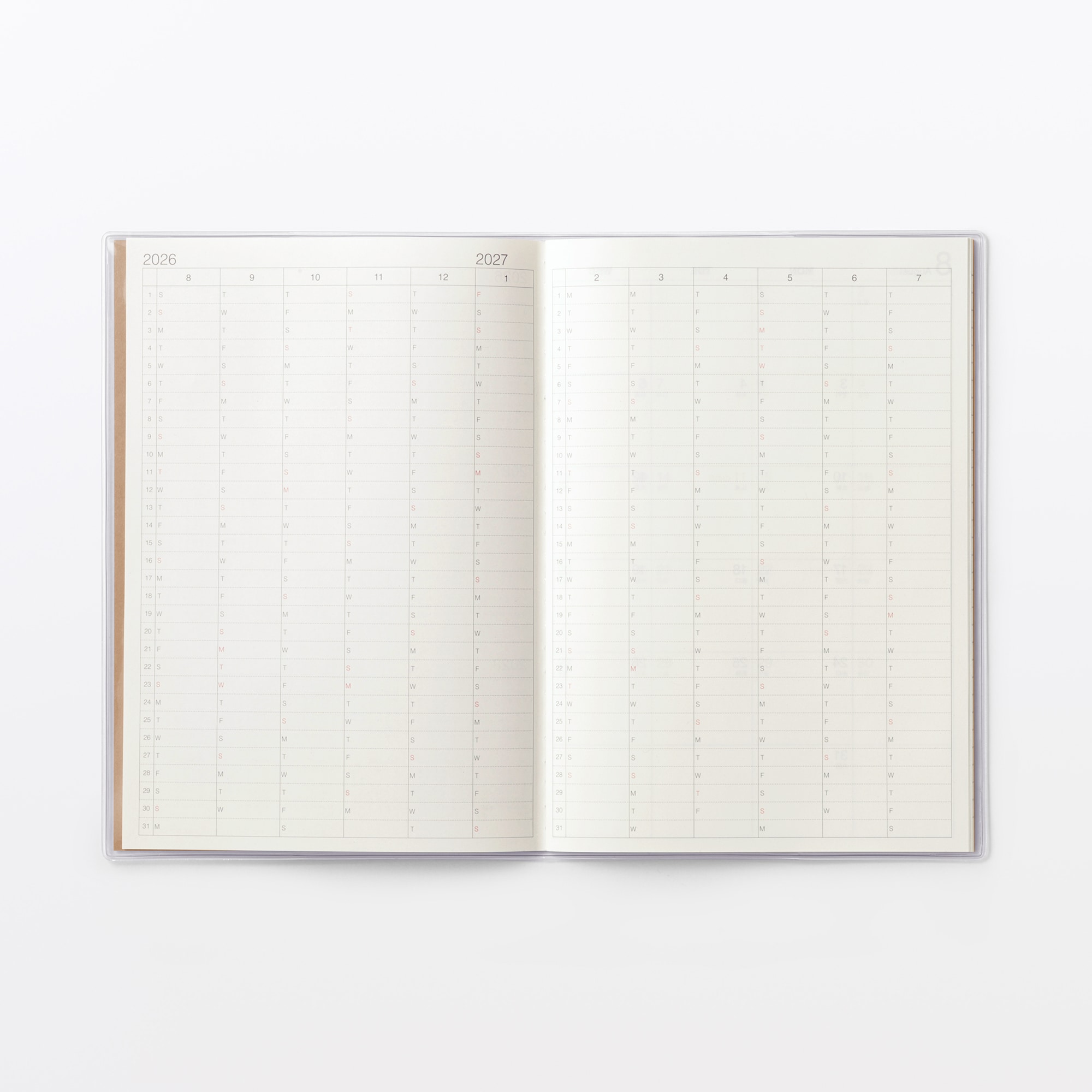 月曜始まりマンスリースケジュール帳・２０２６年８月始まり