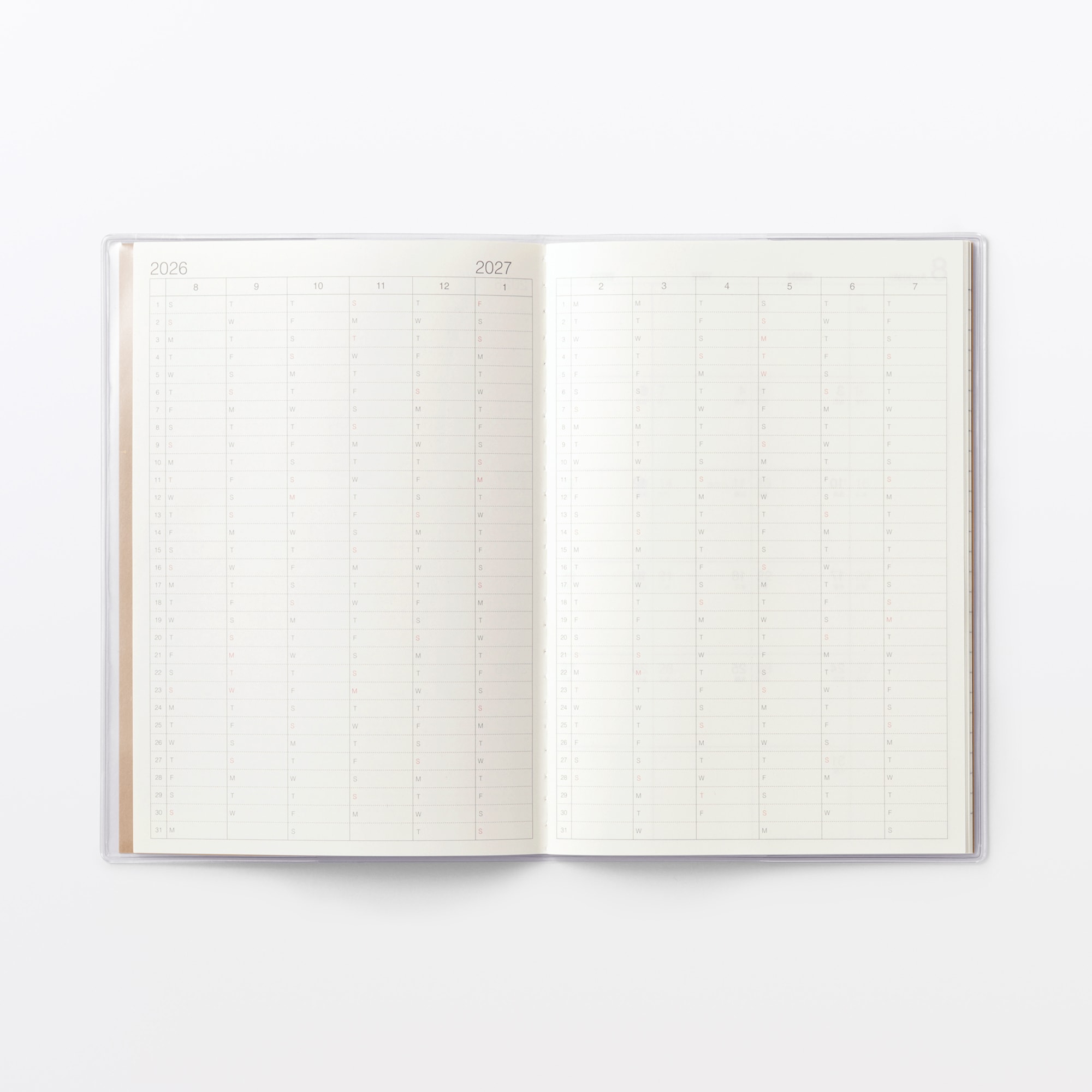 月曜始まりマンスリースケジュール帳・２０２６年８月始まり