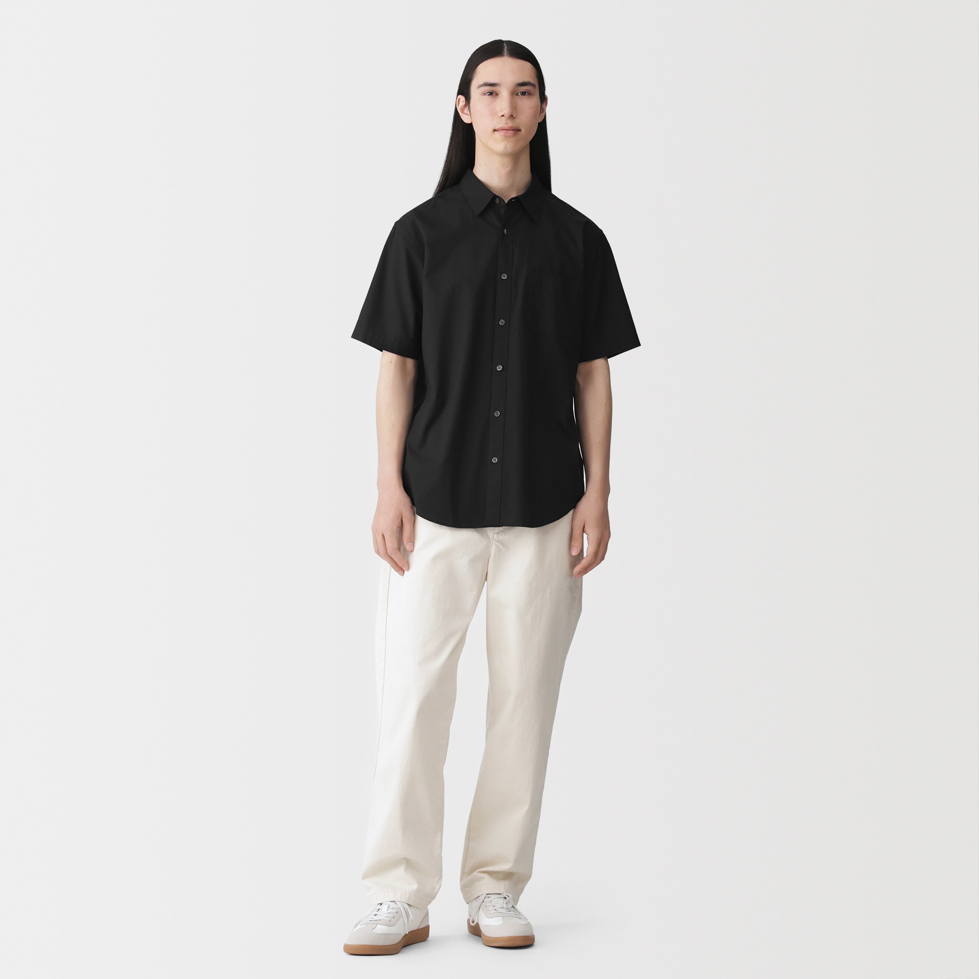 紳士　洗いざらしブロード半袖シャツ