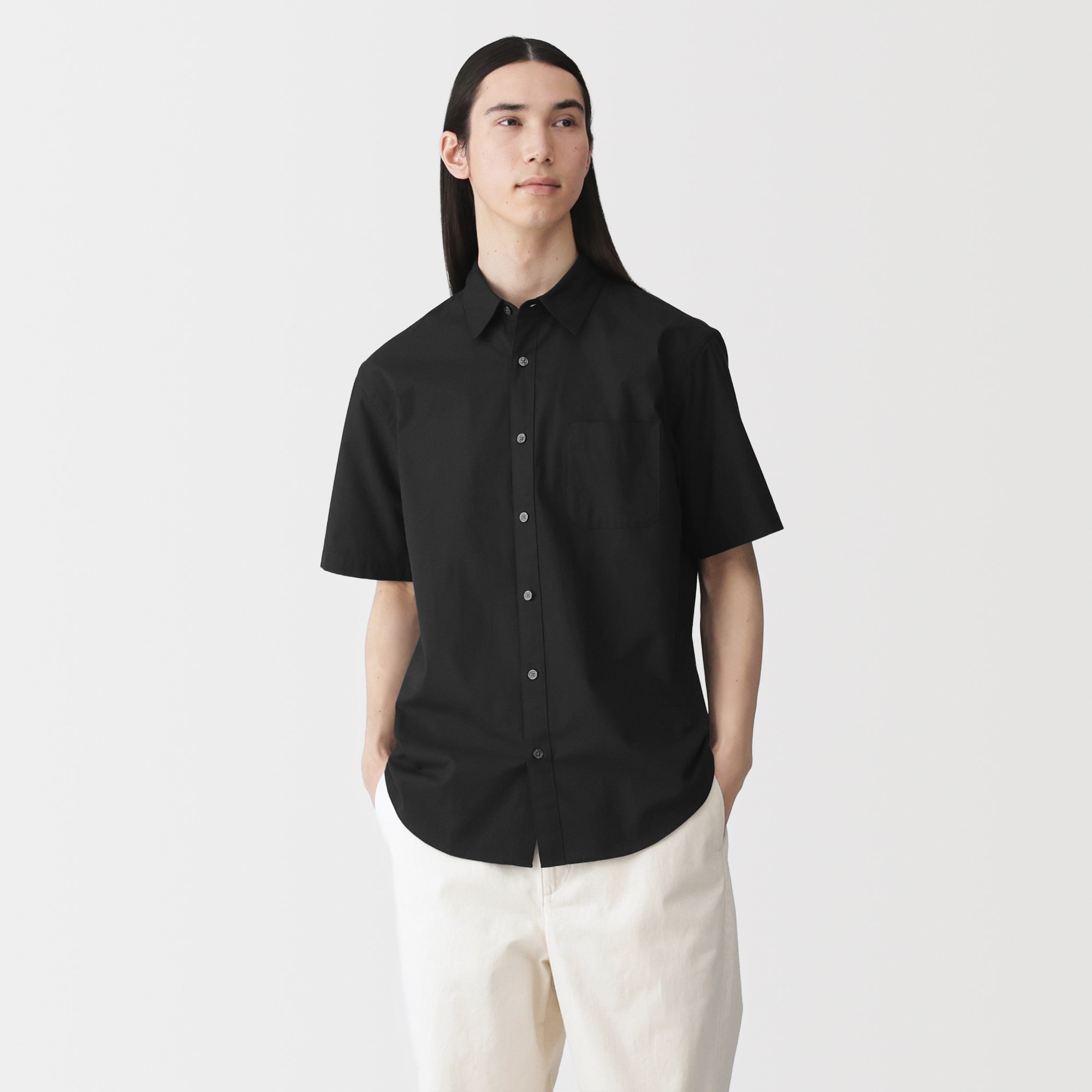 紳士　洗いざらしブロード半袖シャツ