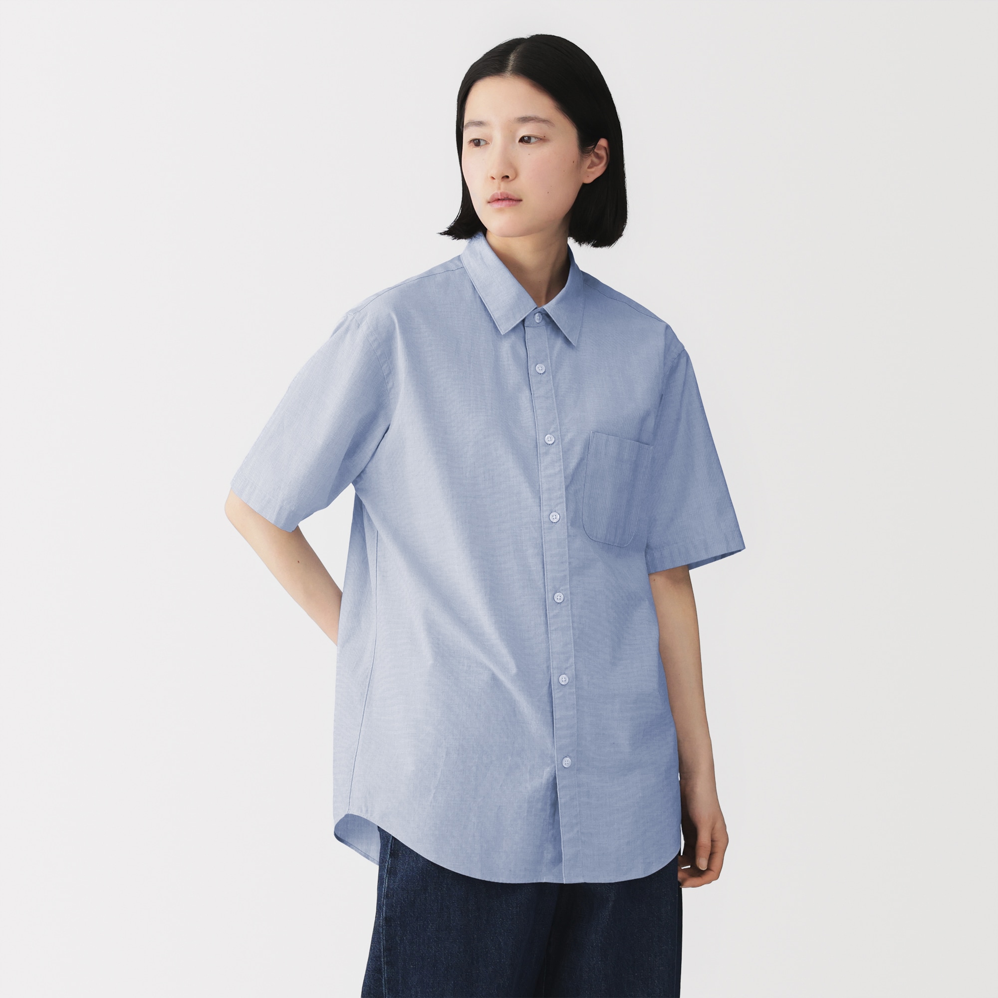 紳士　洗いざらしブロード半袖シャツ