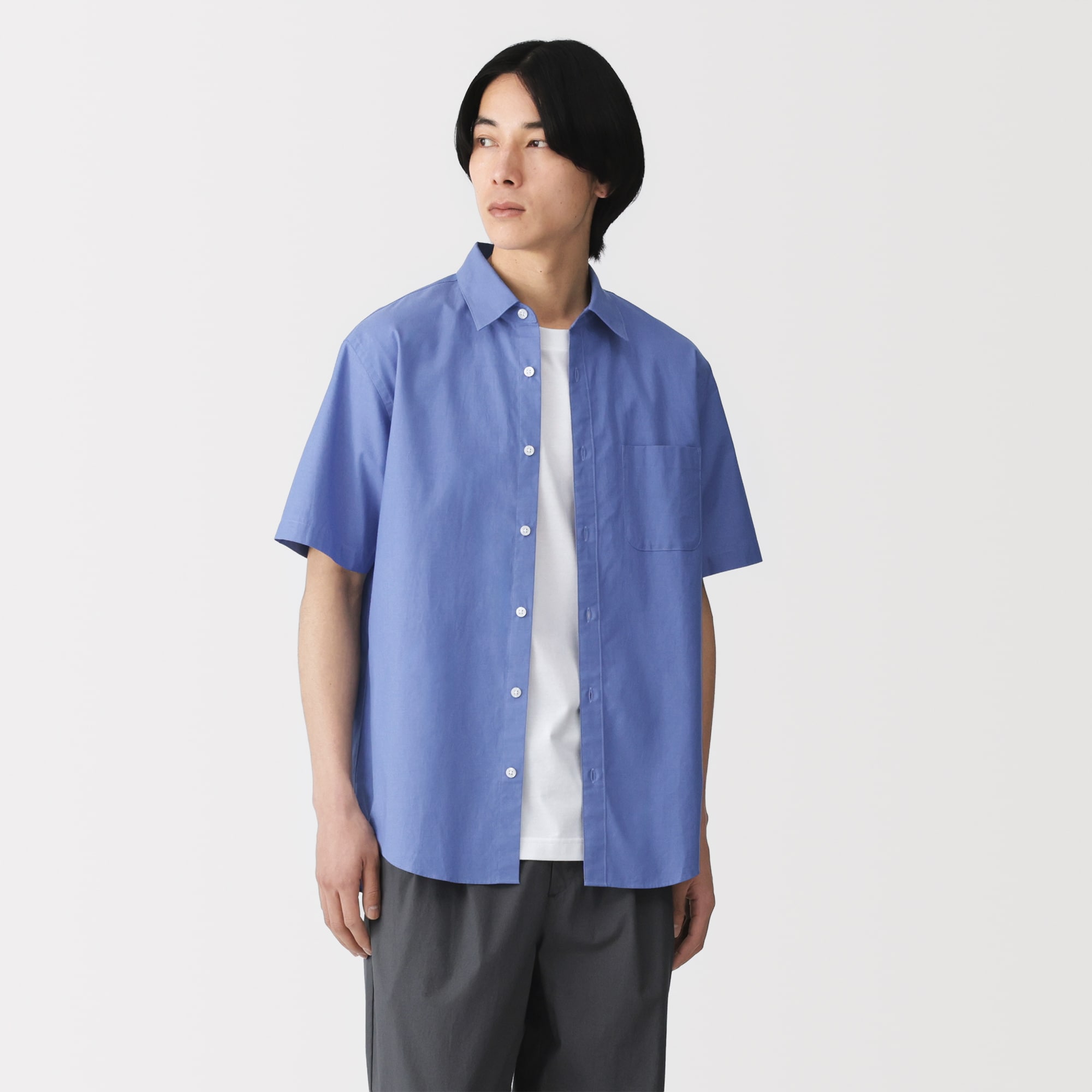 紳士　洗いざらしブロード半袖シャツ