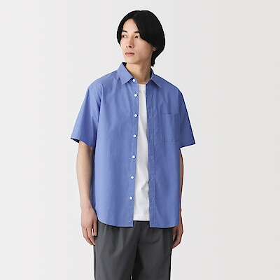 紳士　洗いざらしブロード半袖シャツ