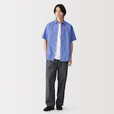 紳士　洗いざらしブロード半袖シャツ