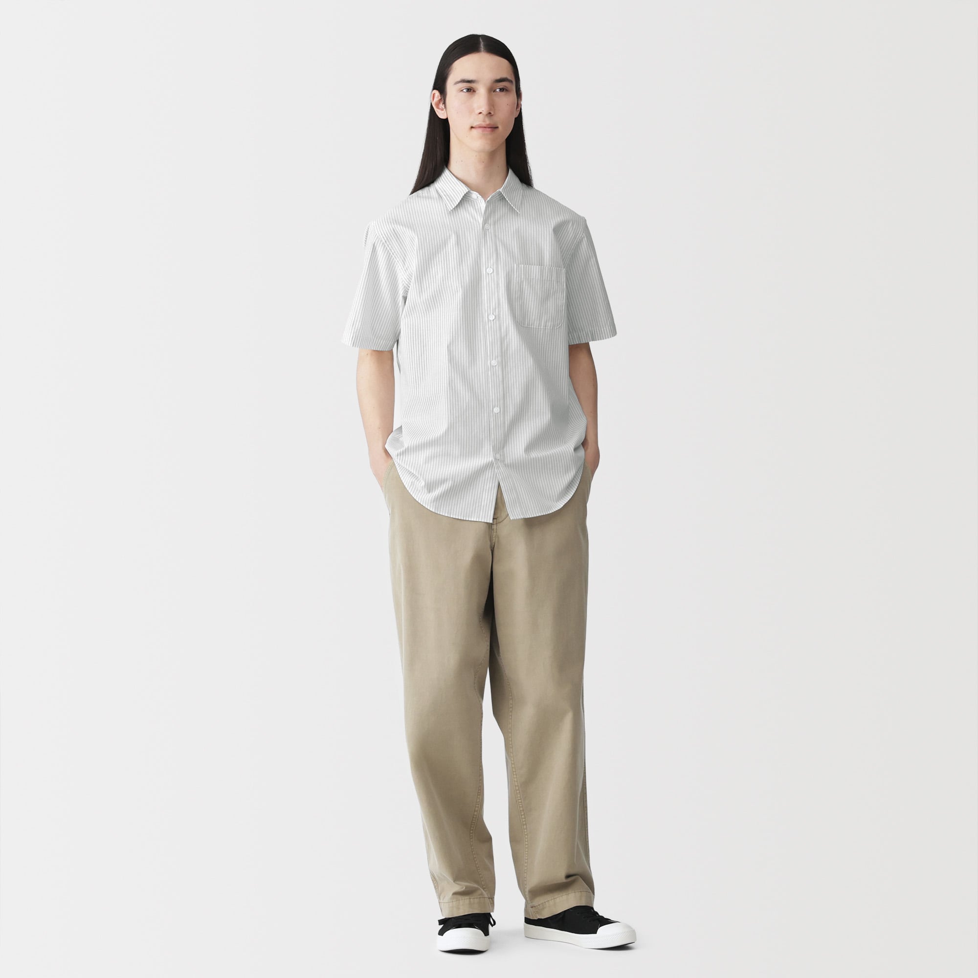 紳士　洗いざらしブロード半袖シャツ