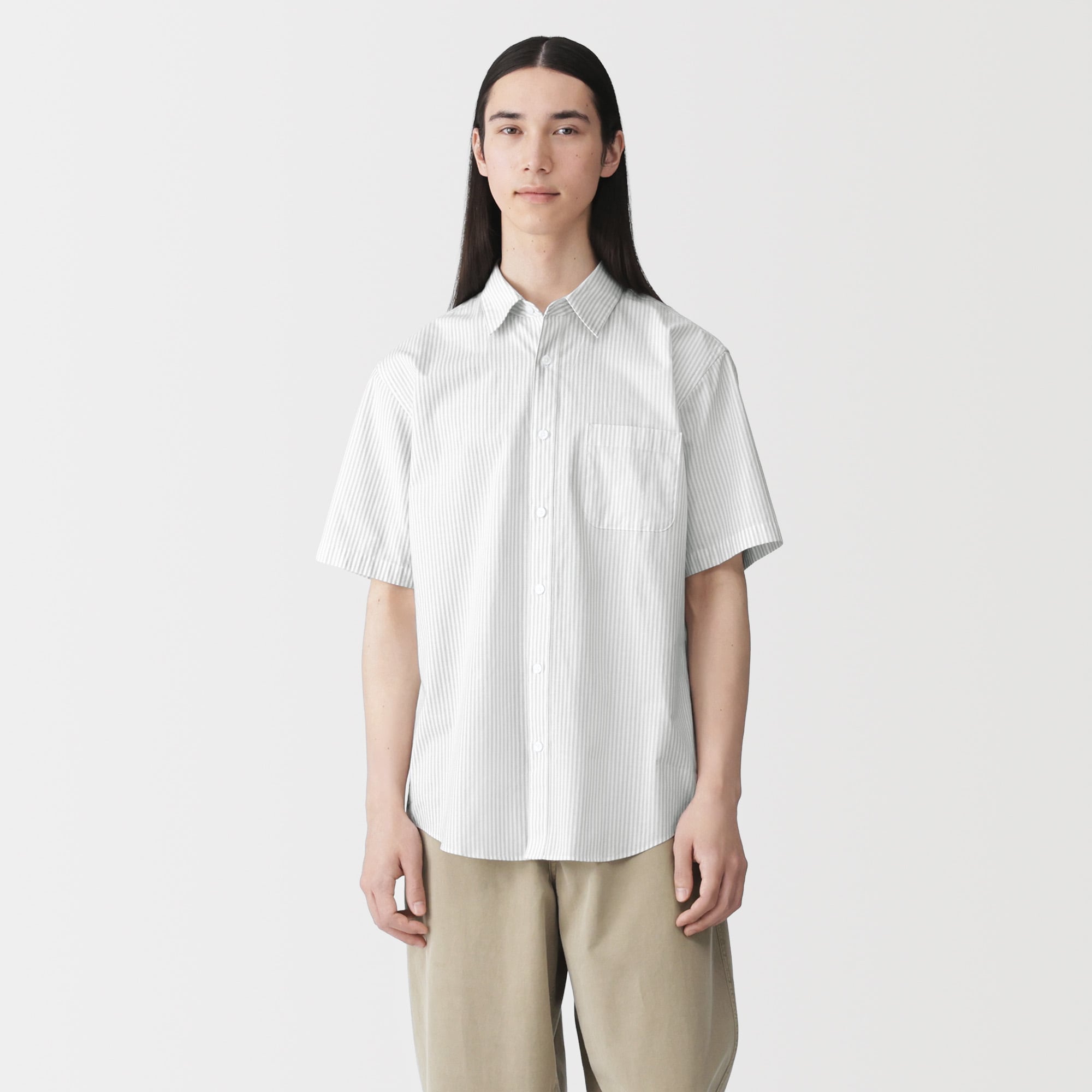 紳士　洗いざらしブロード半袖シャツ