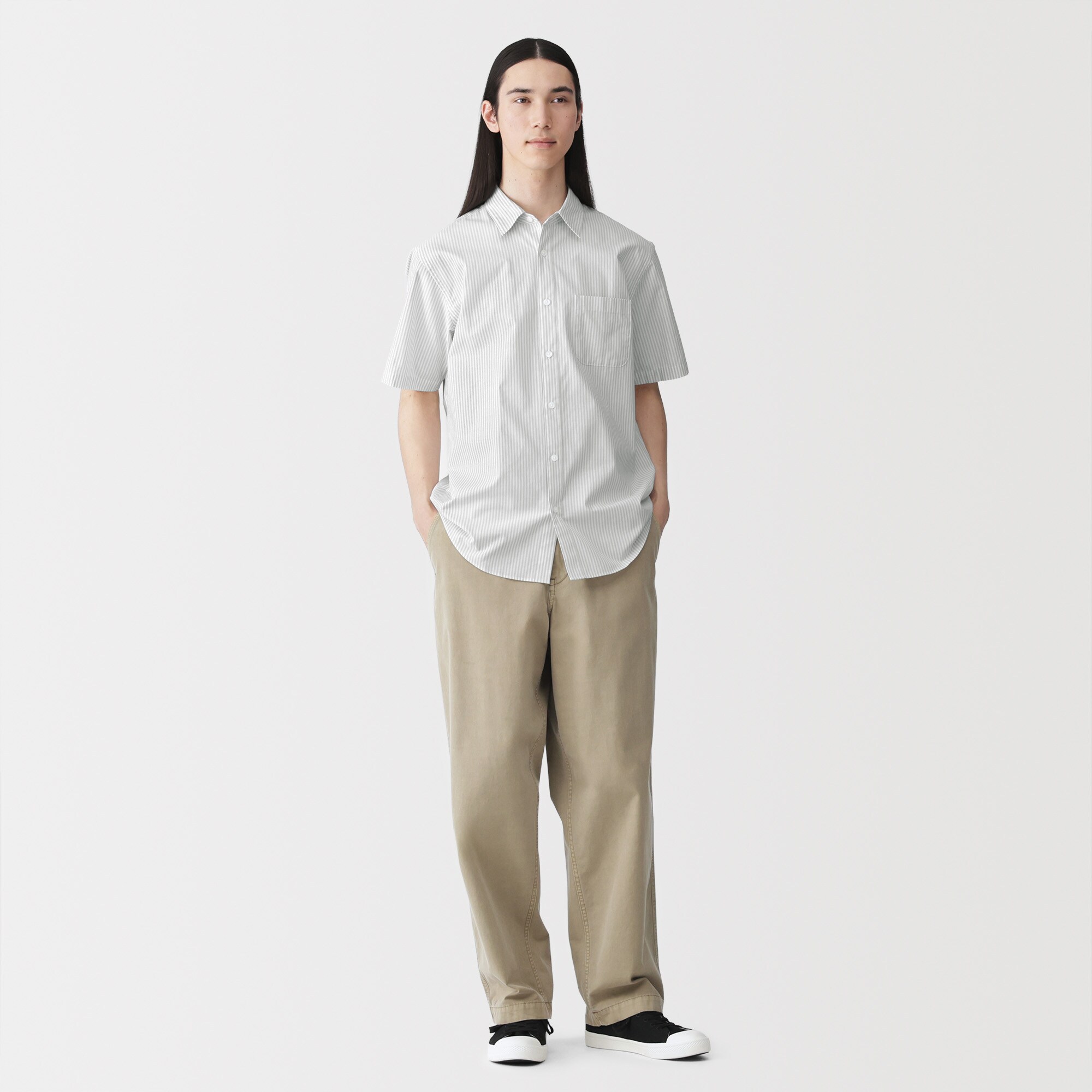 紳士　洗いざらしブロード半袖シャツ