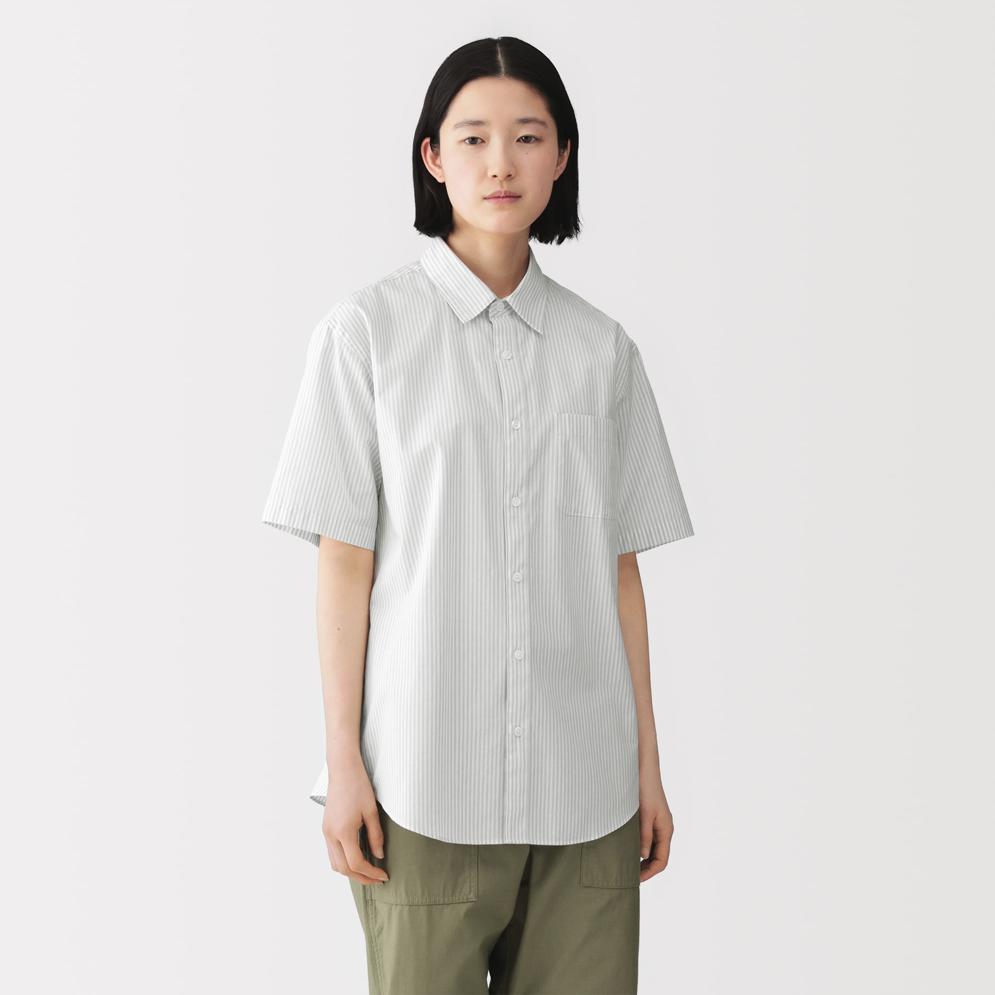 紳士　洗いざらしブロード半袖シャツ