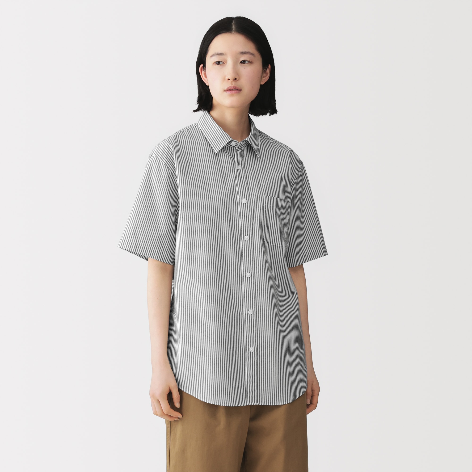 紳士　洗いざらしブロード半袖シャツ