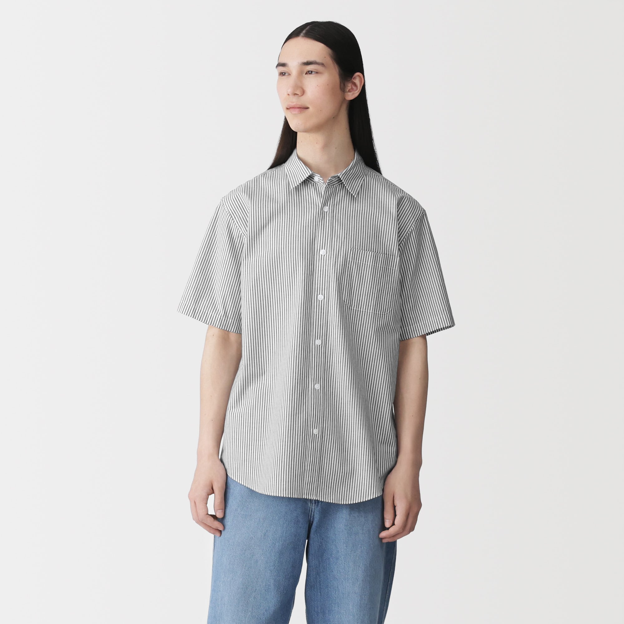 紳士　洗いざらしブロード半袖シャツ