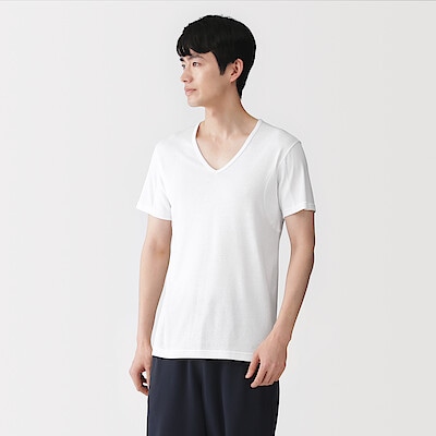 【２月中旬発売予定】紳士　さらっと綿　汗取りパッド付　Ｖネック半袖Ｔシャツ