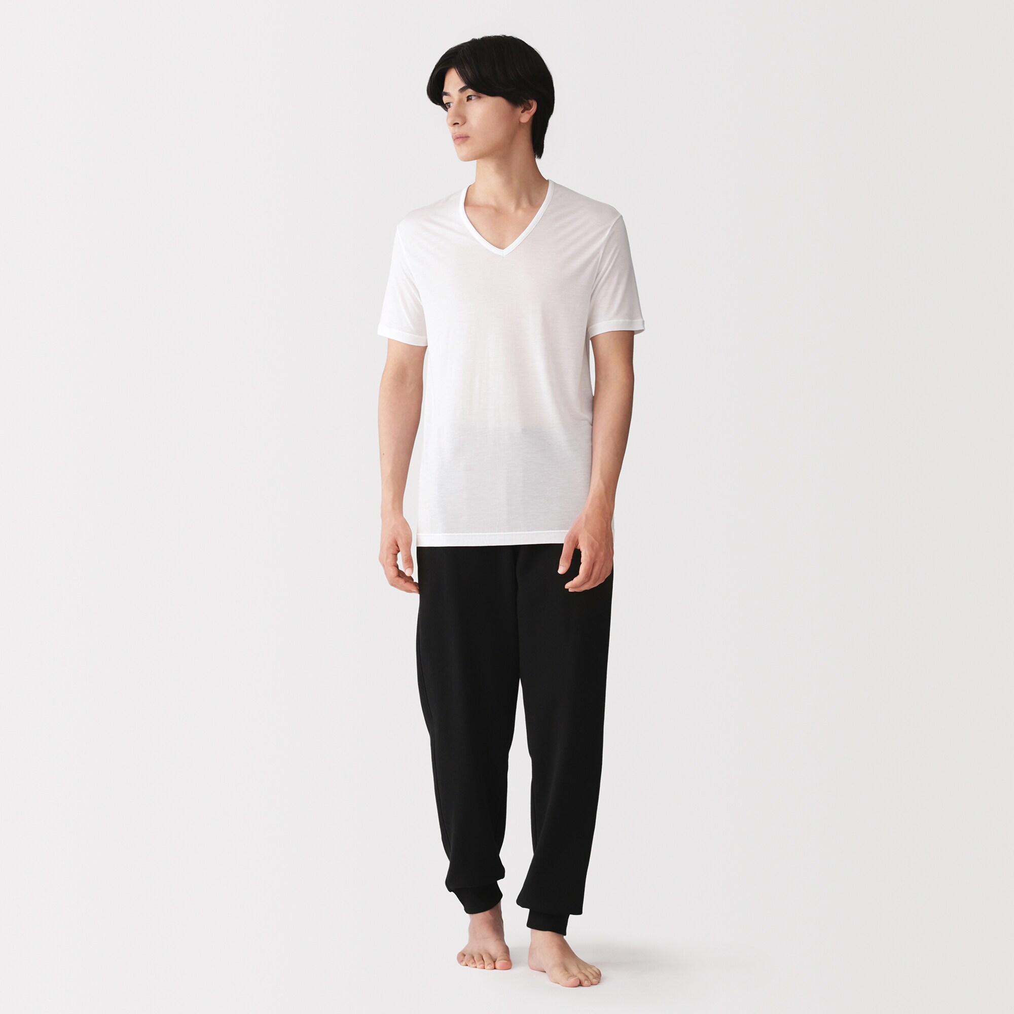 紳士　脇に縫い目のない　なめらか　Ｖネック半袖Ｔシャツ
