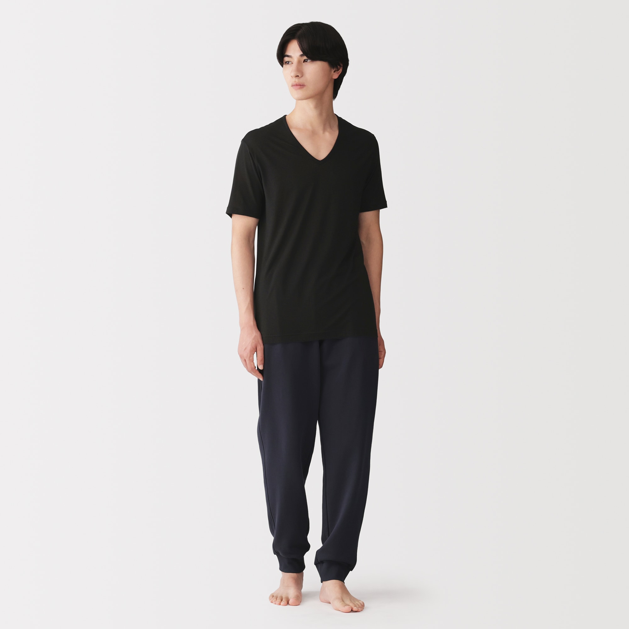 紳士　脇に縫い目のない　なめらか　Ｖネック半袖Ｔシャツ