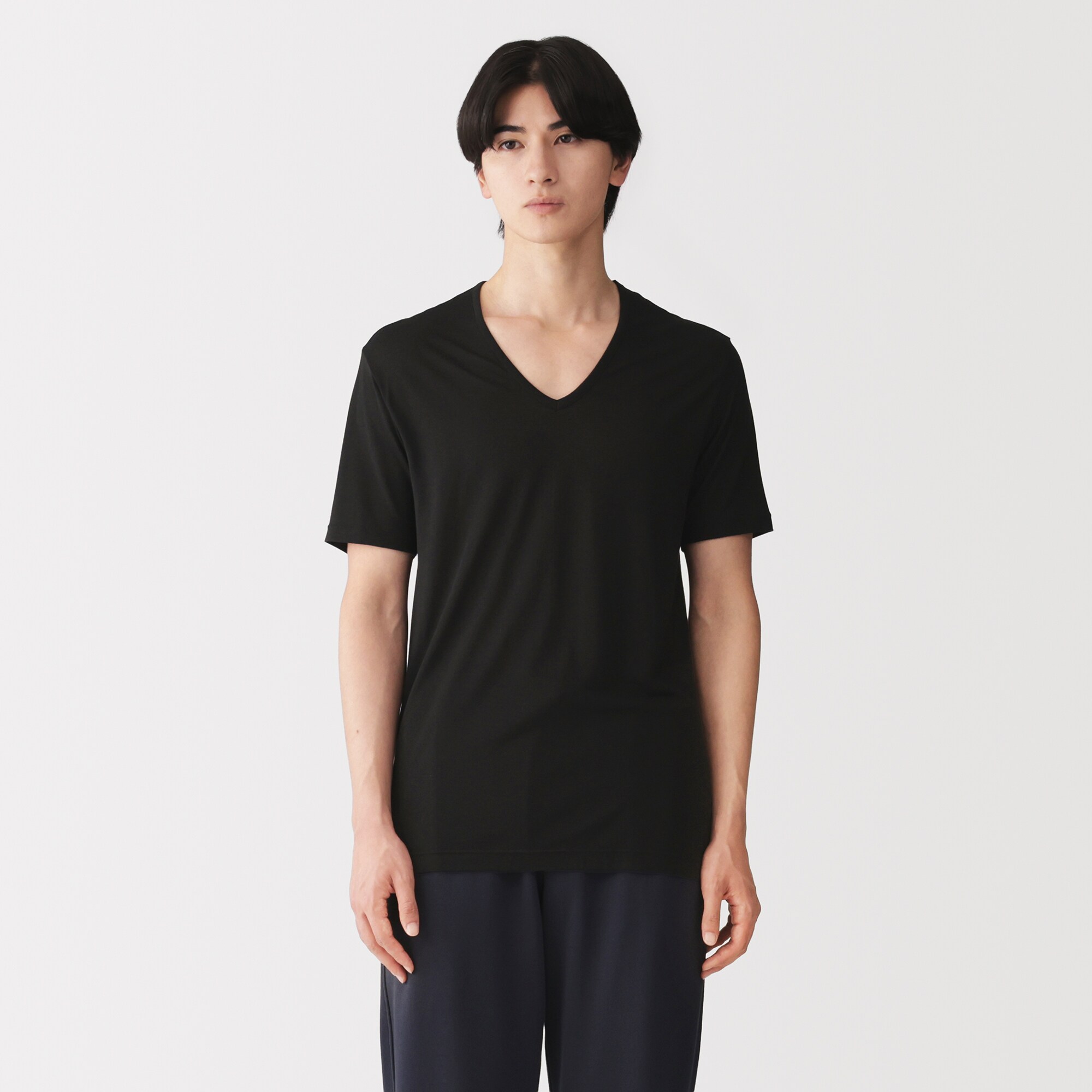 紳士　脇に縫い目のない　なめらか　Ｖネック半袖Ｔシャツ