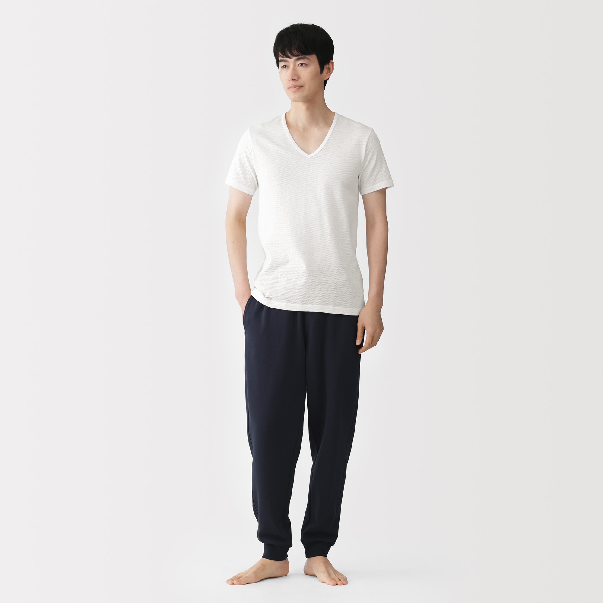 紳士　さらっと綿メッシュ編み　Ｖネック半袖Ｔシャツ