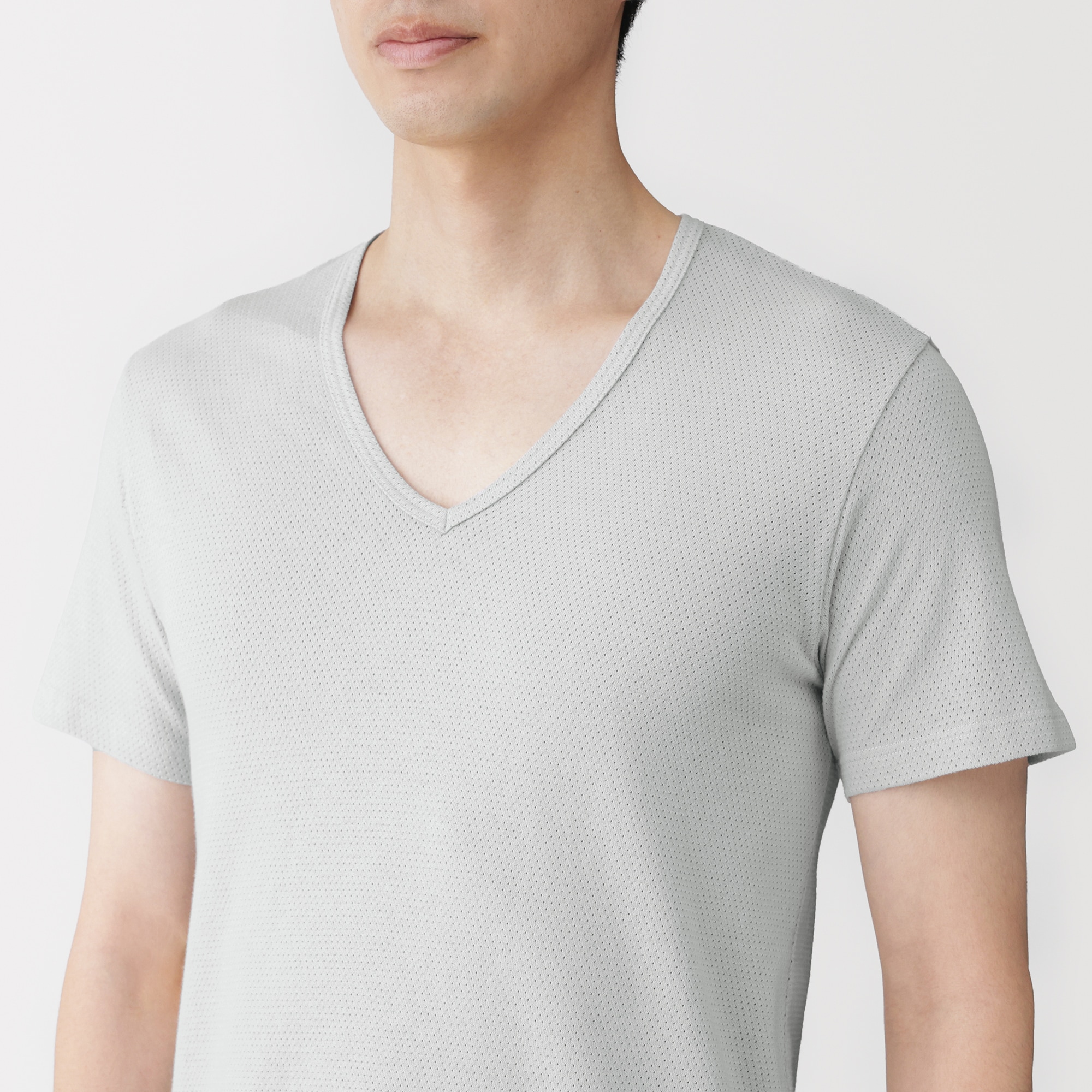 紳士　さらっと綿メッシュ編み　Ｖネック半袖Ｔシャツ