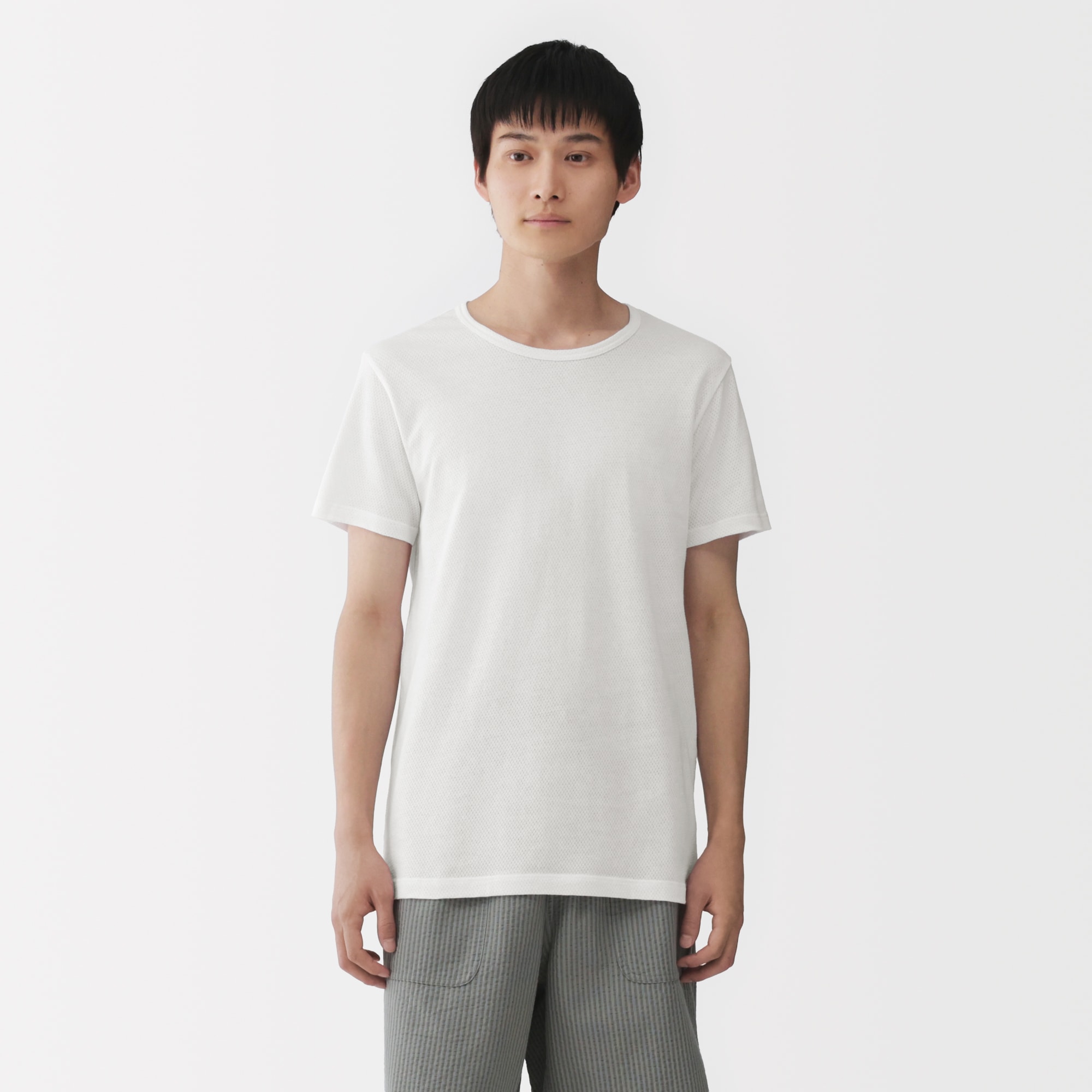 紳士 さらっと綿メッシュ編み クルーネック半袖Tシャツ | 無印良品