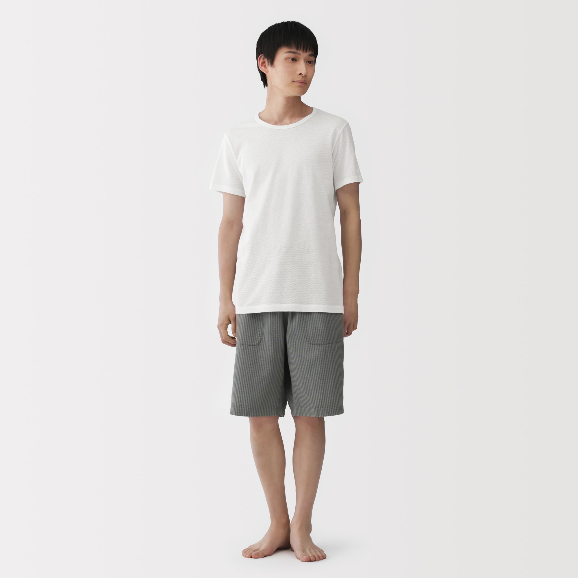 紳士　さらっと綿メッシュ編み　クルーネック半袖Ｔシャツ