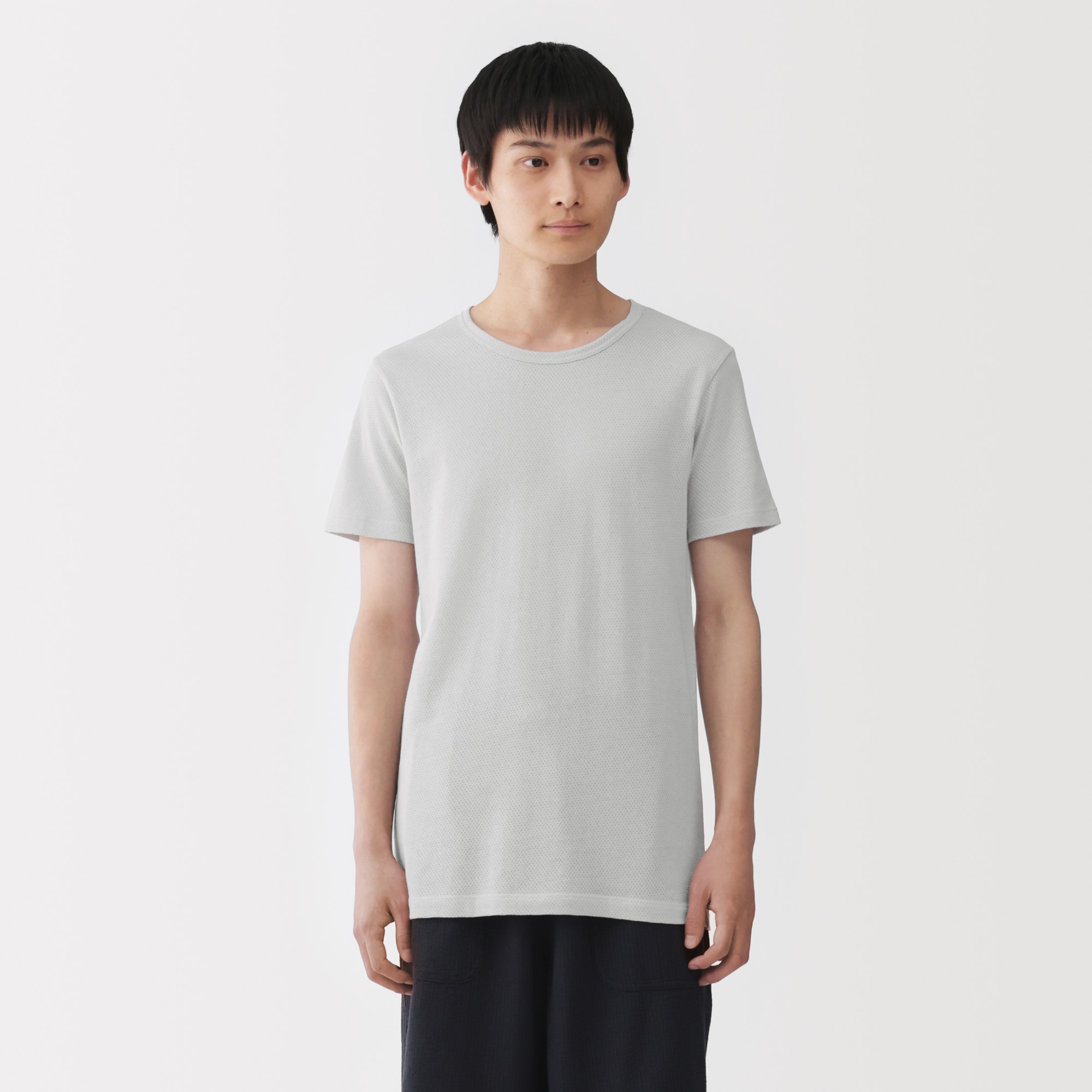 紳士　さらっと綿メッシュ編み　クルーネック半袖Ｔシャツ