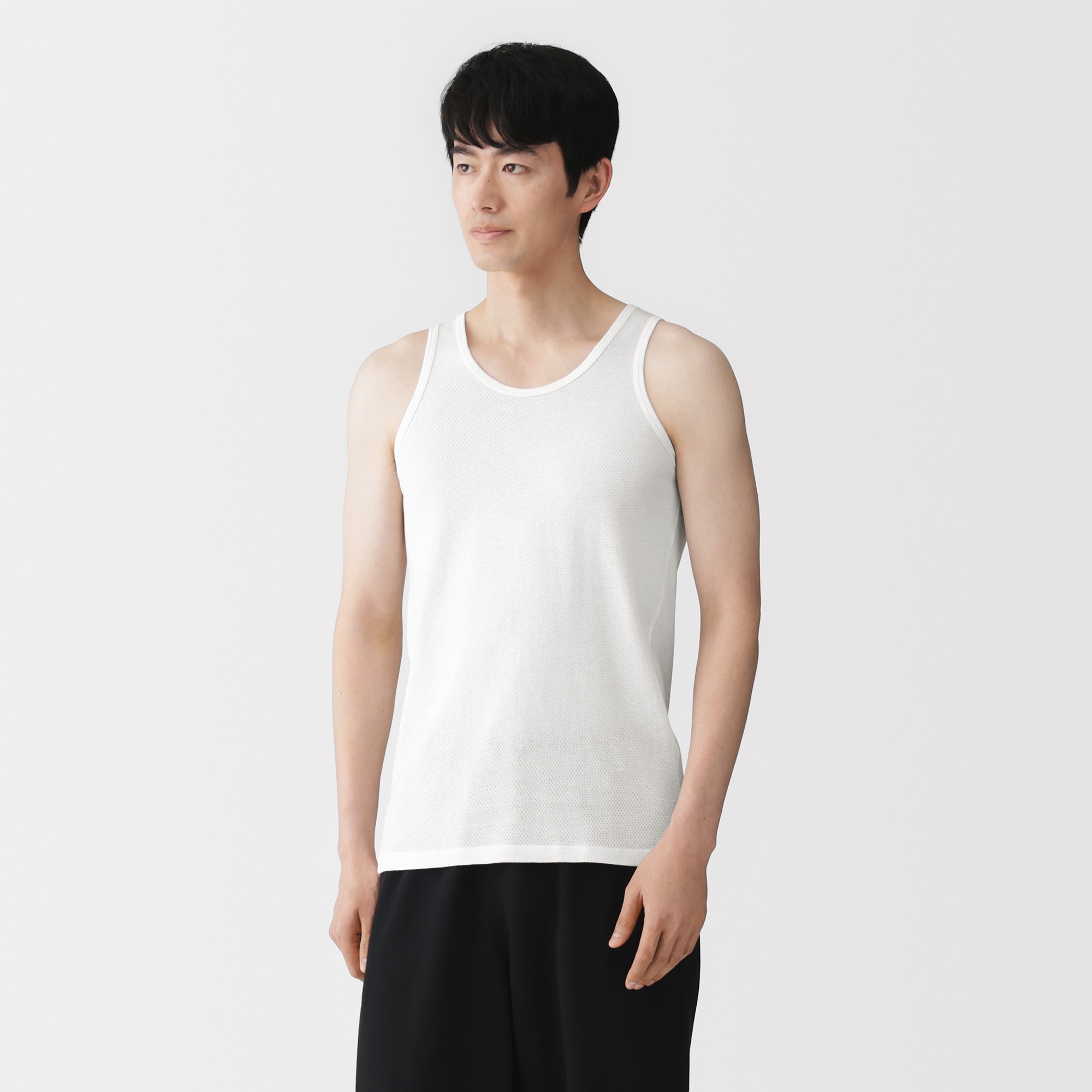 紳士　さらっと綿メッシュ編み　タンクトップ