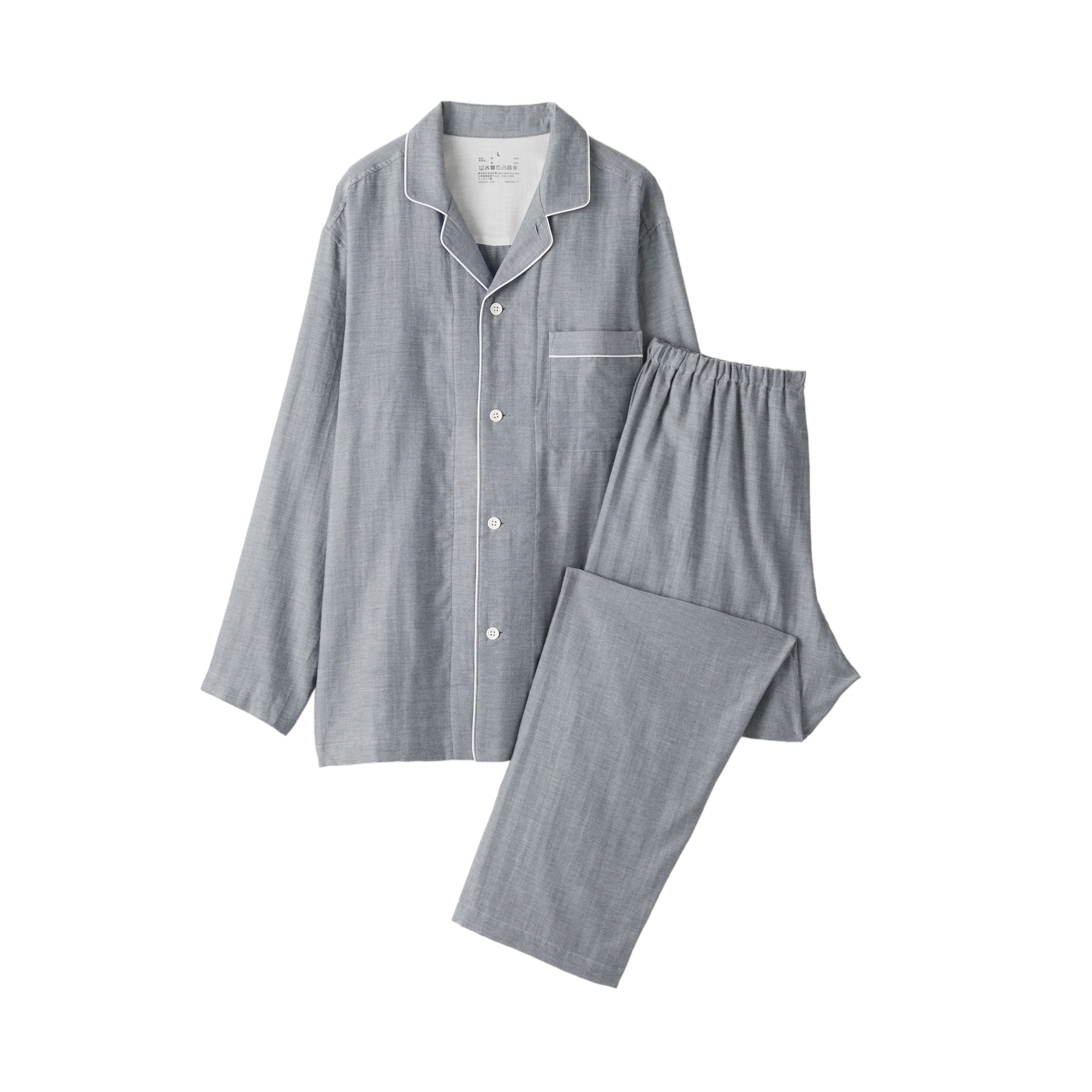 紳士　脇に縫い目のない　二重ガーゼ長袖パジャマ