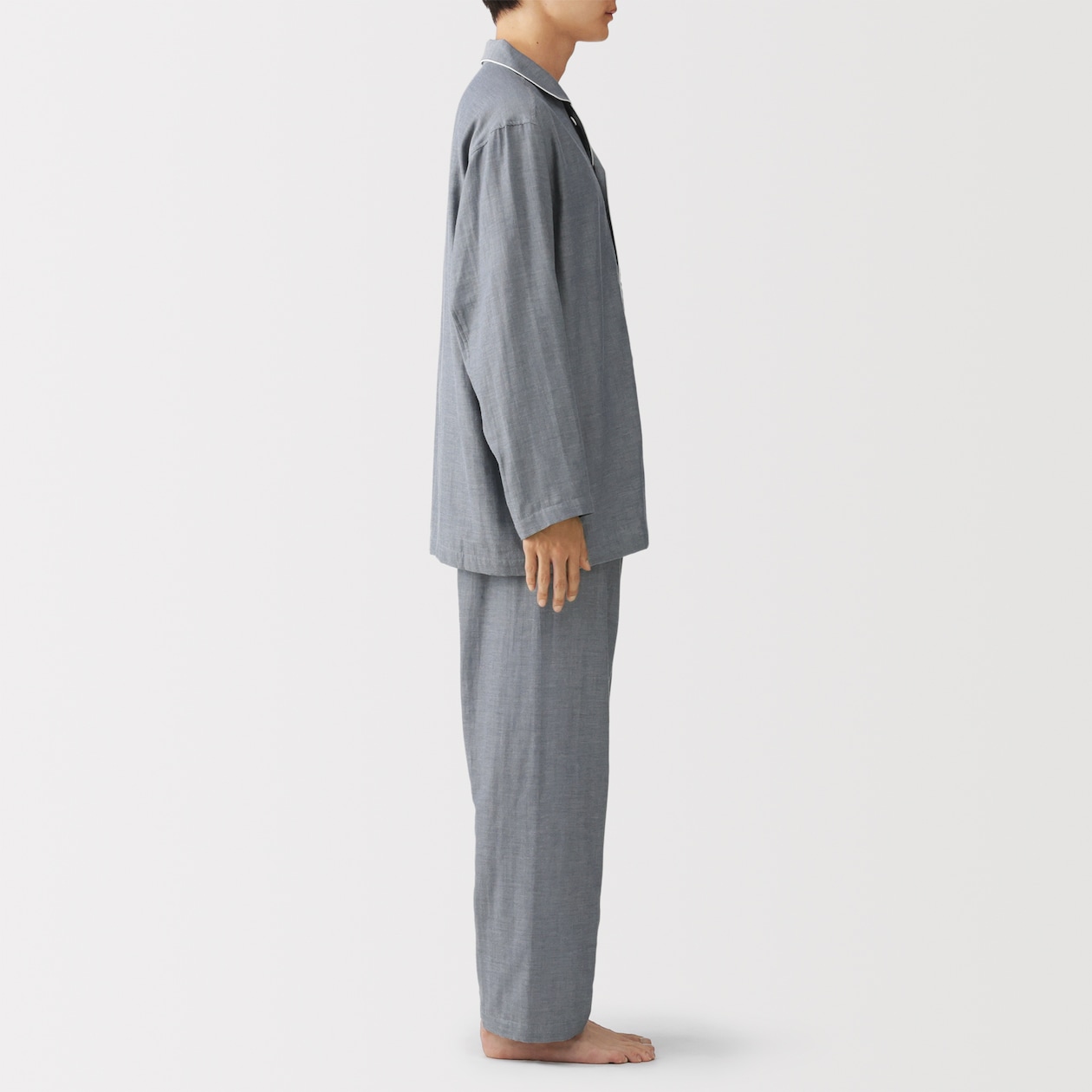紳士　脇に縫い目のない　二重ガーゼ長袖パジャマ