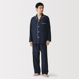 紳士　脇に縫い目のない　二重ガーゼ長袖パジャマ