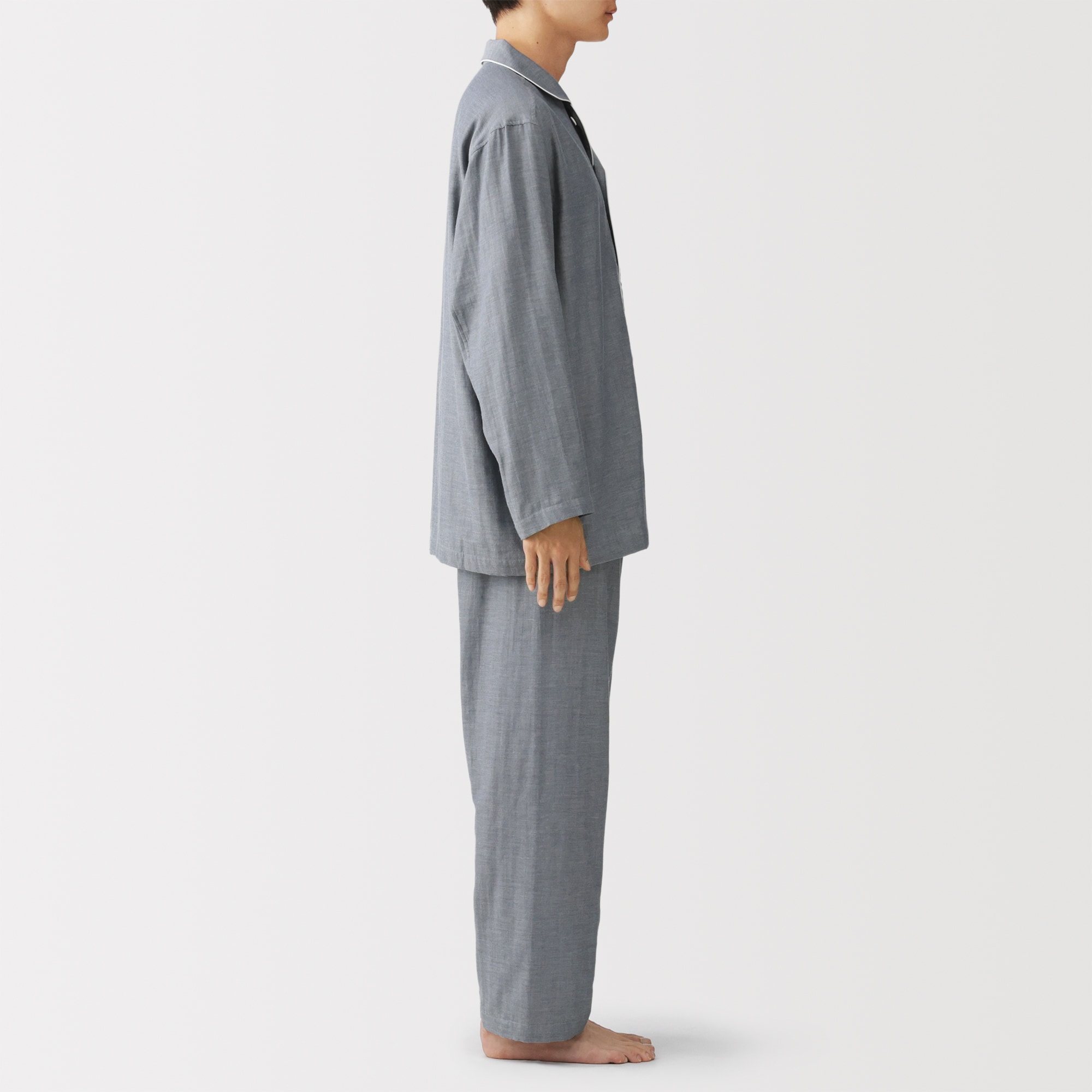 紳士　脇に縫い目のない　二重ガーゼ長袖パジャマ