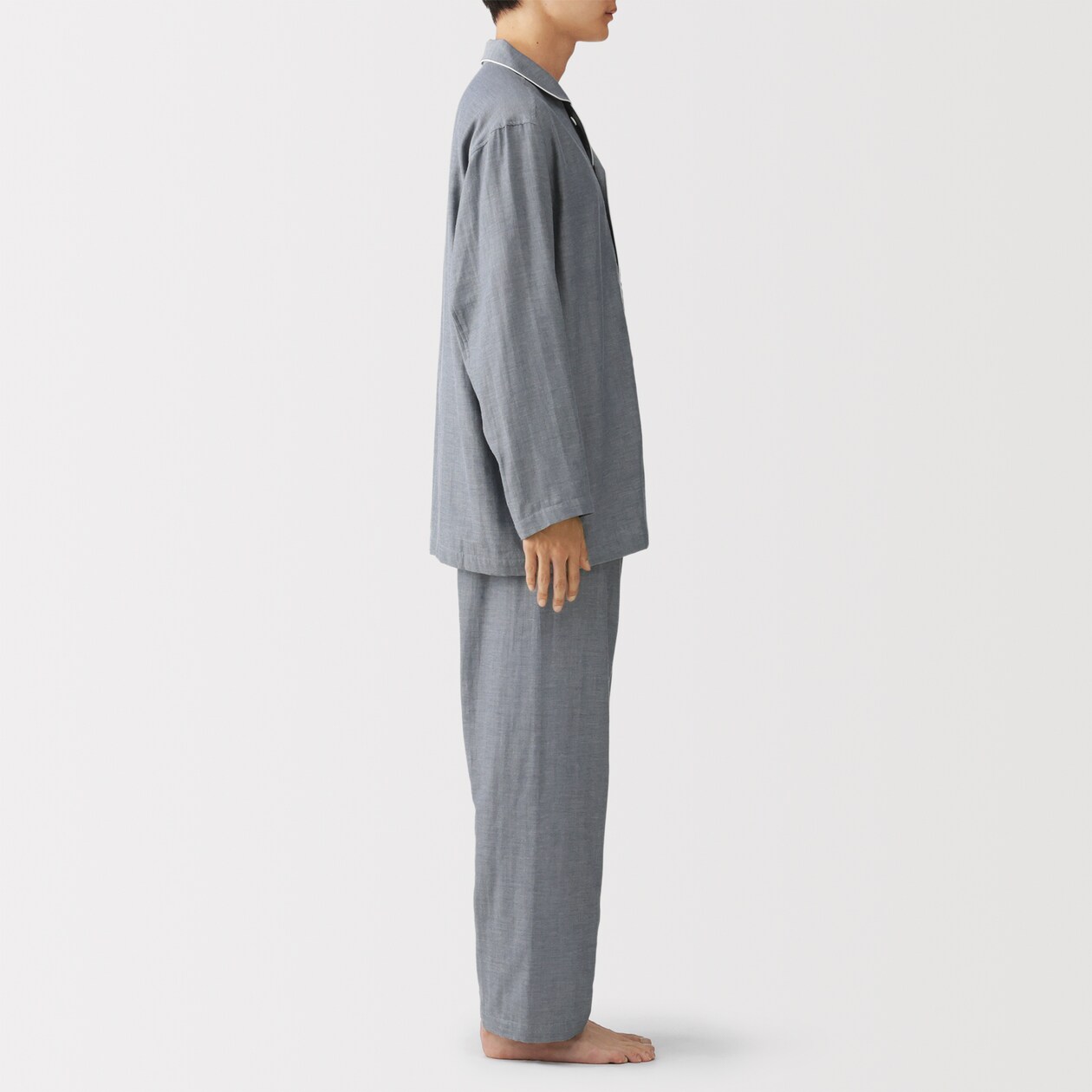 紳士　脇に縫い目のない　二重ガーゼ長袖パジャマ