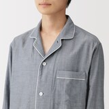 紳士　脇に縫い目のない　二重ガーゼ長袖パジャマ