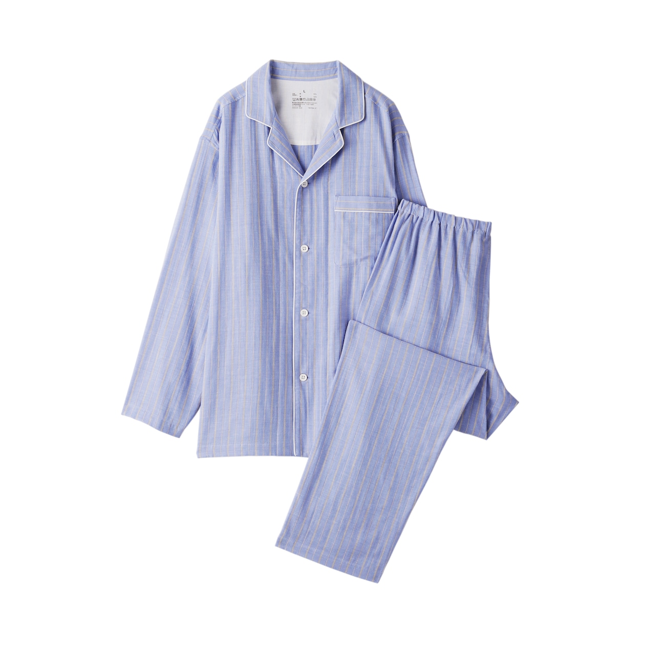 紳士　脇に縫い目のない　二重ガーゼ長袖パジャマ