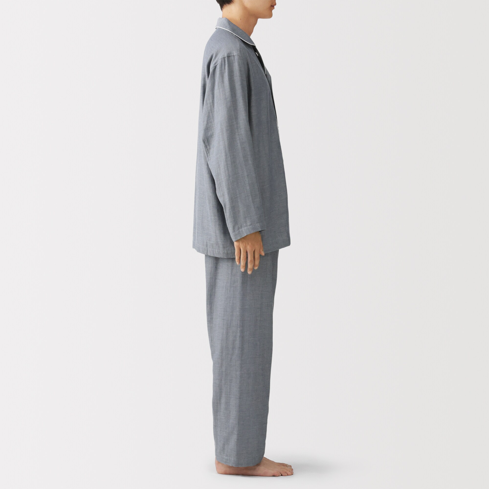 紳士　脇に縫い目のない　二重ガーゼ長袖パジャマ