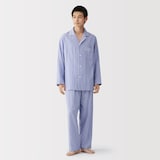 紳士　脇に縫い目のない　二重ガーゼ長袖パジャマ