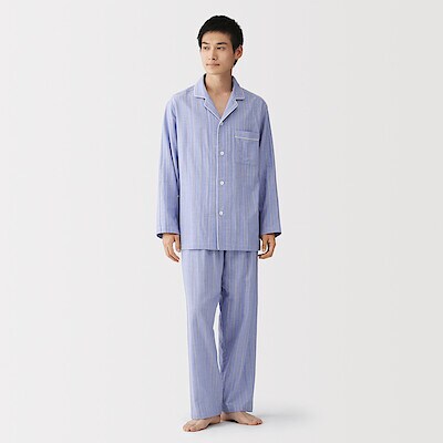 紳士　脇に縫い目のない　二重ガーゼ長袖パジャマ