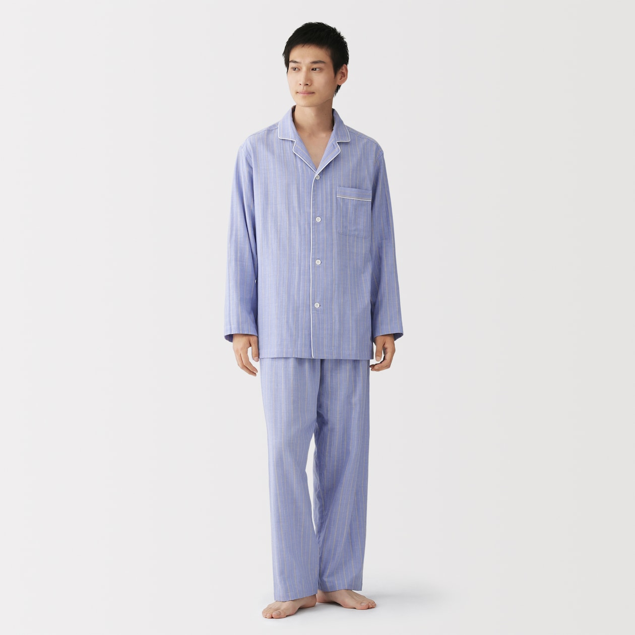 紳士　脇に縫い目のない　二重ガーゼ長袖パジャマ