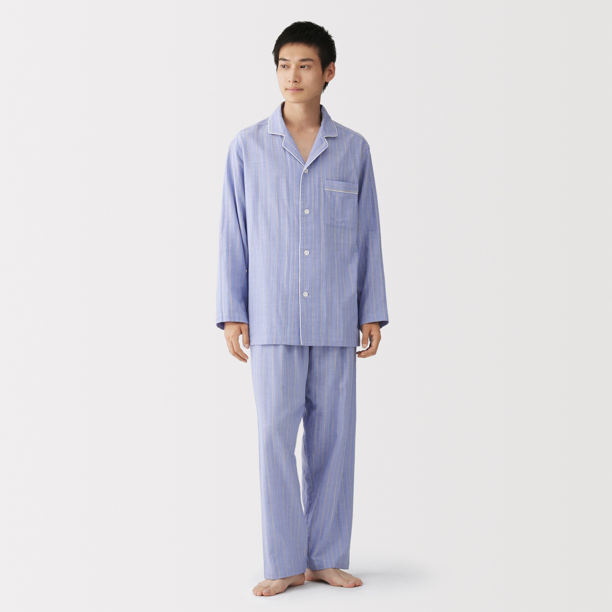 紳士 脇に縫い目のない 二重ガーゼ長袖パジャマ | 無印良品