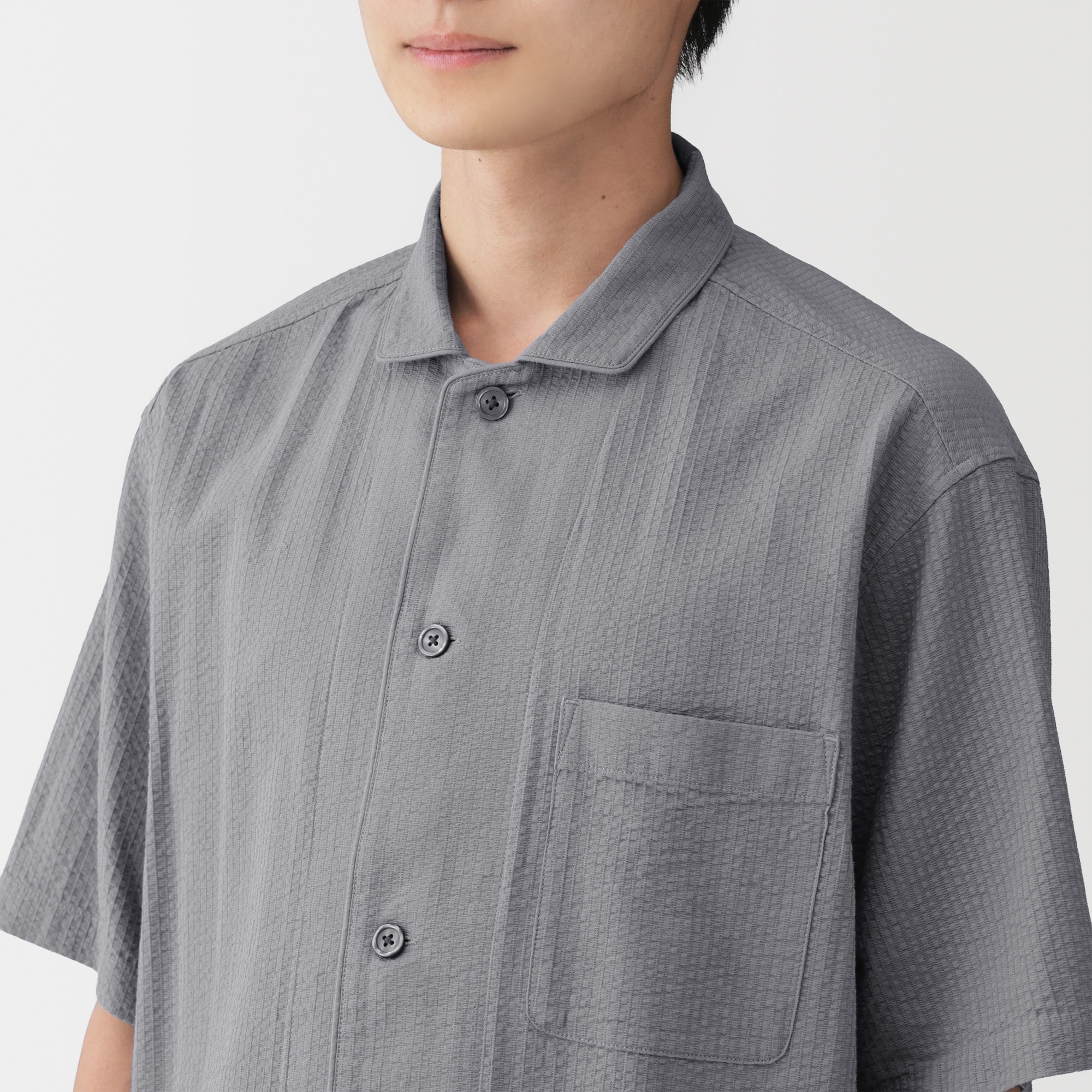 紳士　透かし　サッカー織り　半袖パジャマ