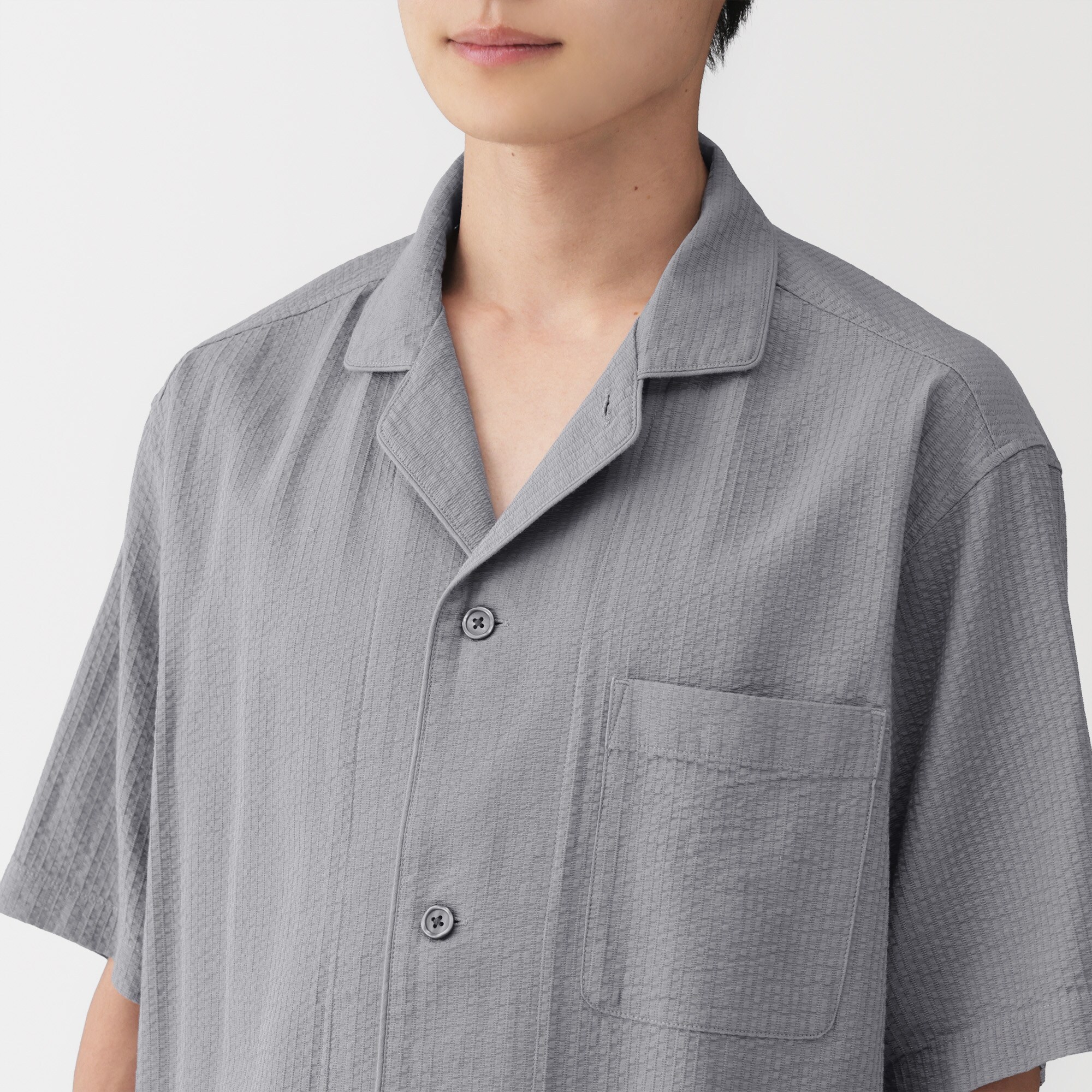 紳士　透かし　サッカー織り　半袖パジャマ