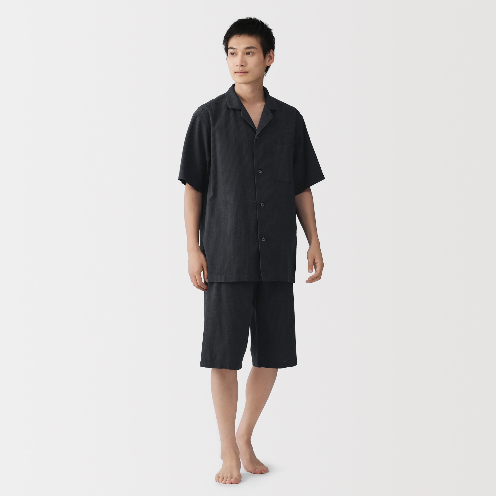 紳士　透かし　サッカー織り　半袖パジャマ