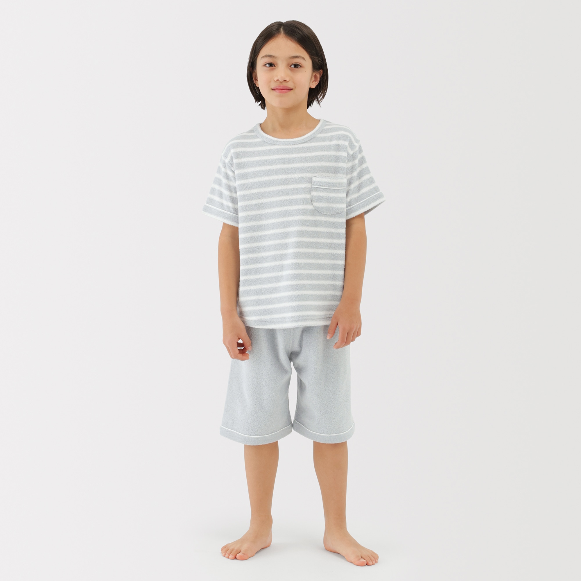 キッズ　着るタオル　両面パイル　半袖ルームウェアセット
